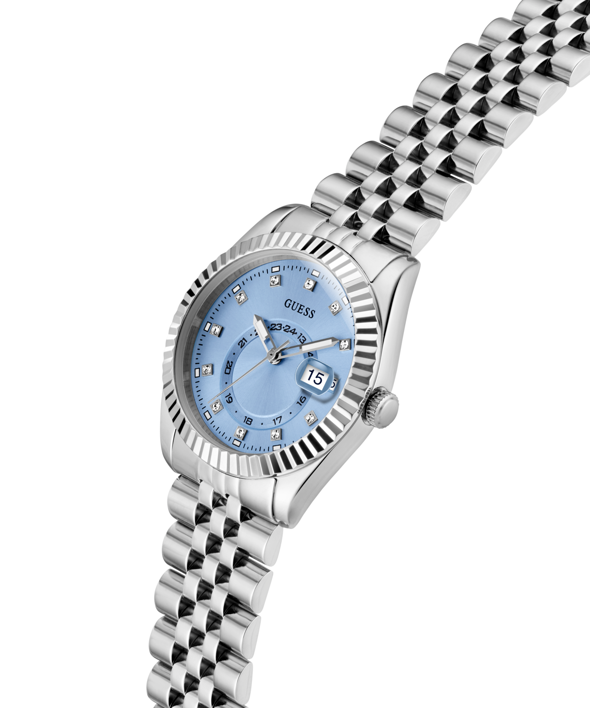 Guess Quarzuhr »JADA«, Armbanduhr, Damenuhr, Edelstahlarmband, Datum