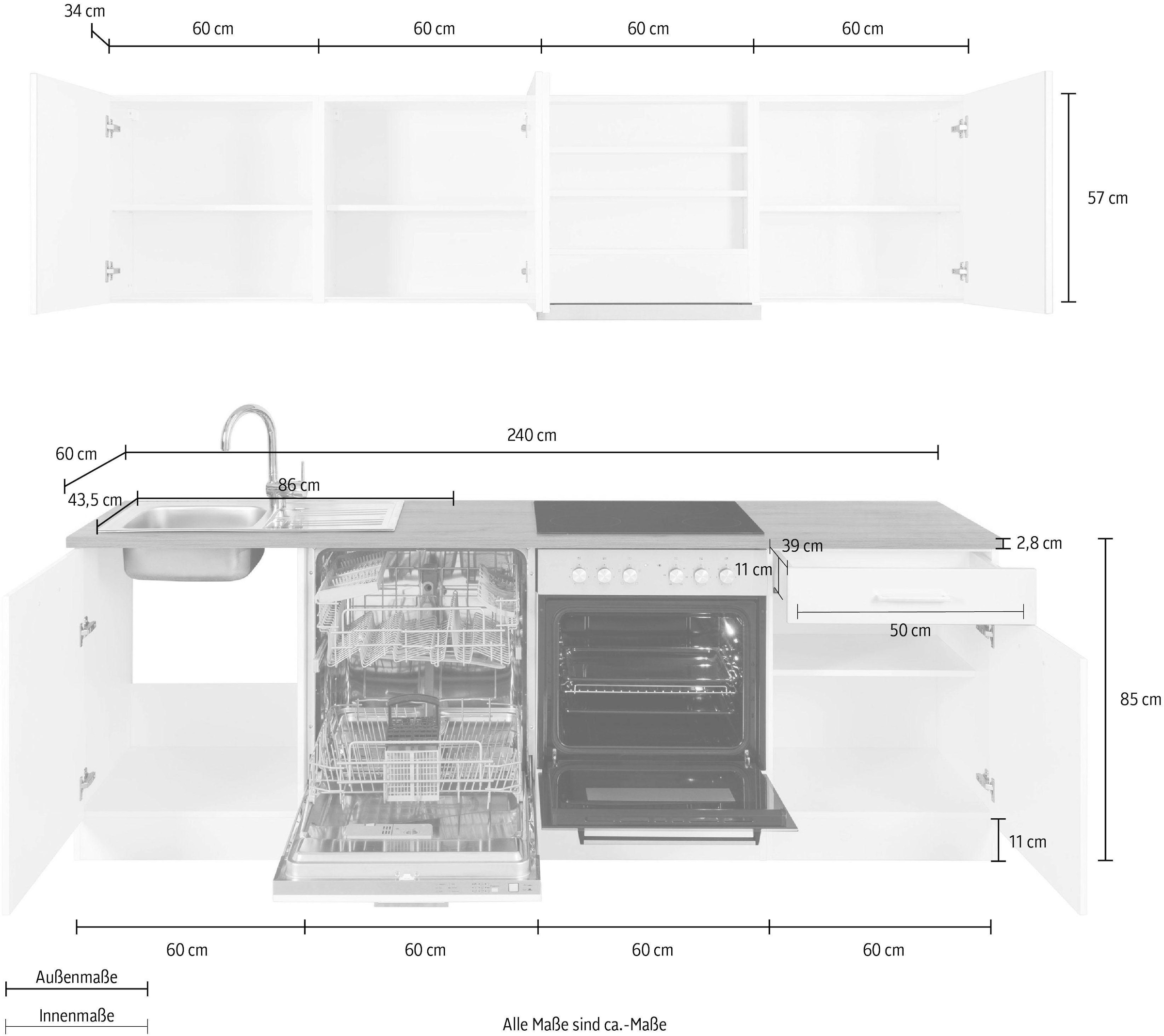 KOCHSTATION Küchenzeile »KS-Kehl«, mit E-Geräten, Breite 240 cm, inkl. Geschirrspülmaschine