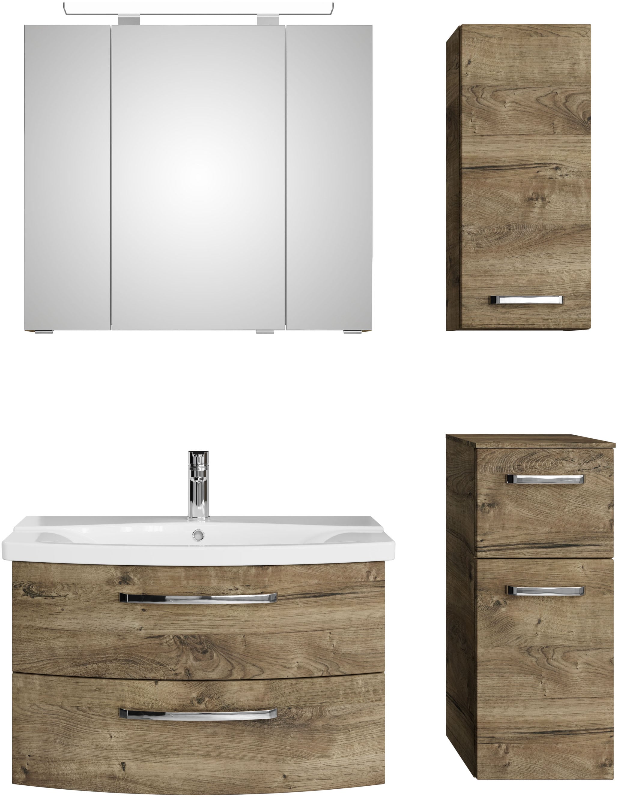 Saphir Badmöbel-Set »Serie 4010 4-teilig Keramik-Waschtisch mit LED-Spiegel günstig online kaufen