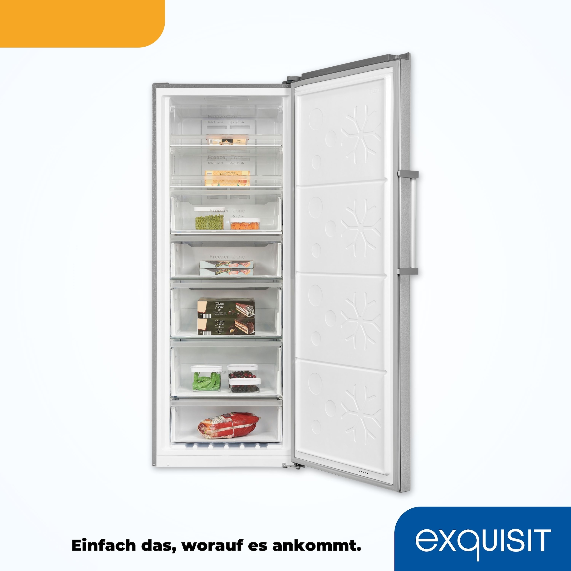 exquisit Gefrierschrank »GS380-NF-H-050E inoxlook«, 185,5 cm hoch, 71 cm breit, Türanschlag wechselbar