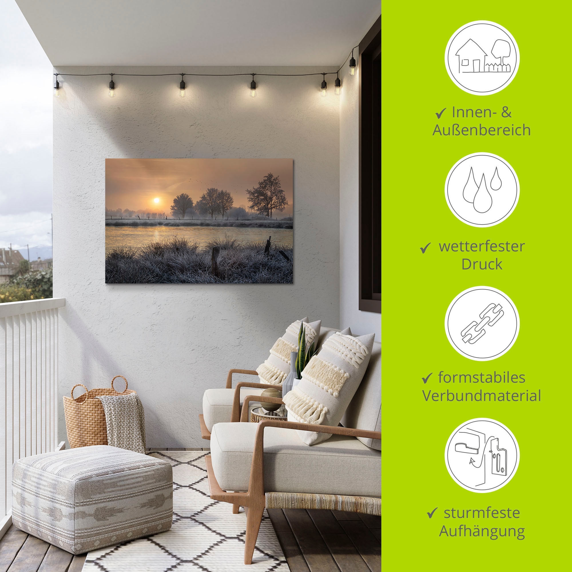 Artland Wandbild »Ein Wintertag beginnt«, Bilder vom Sonnenuntergang & -aufgang, (1 St.), als Alubild, Outdoorbild, Leinwandbild, Wandaufkleber, versch. Größen