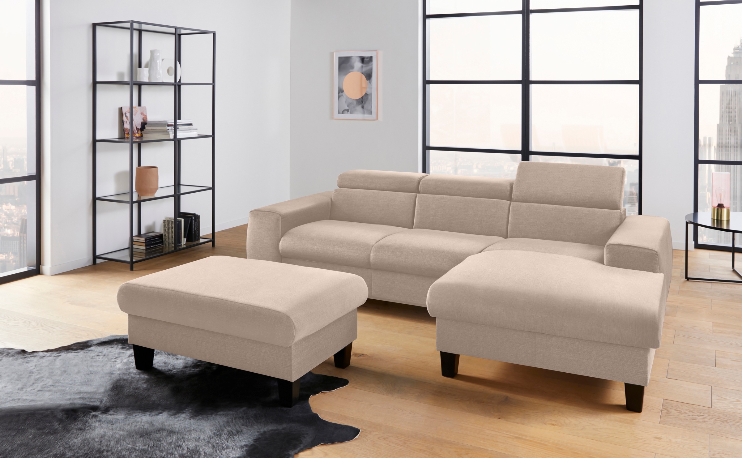COTTA Ecksofa »Morven L-Form mit Kopfteilverstellung«, wahlweise mit Bettfunktion, Bettkasten & Wireless-Charger