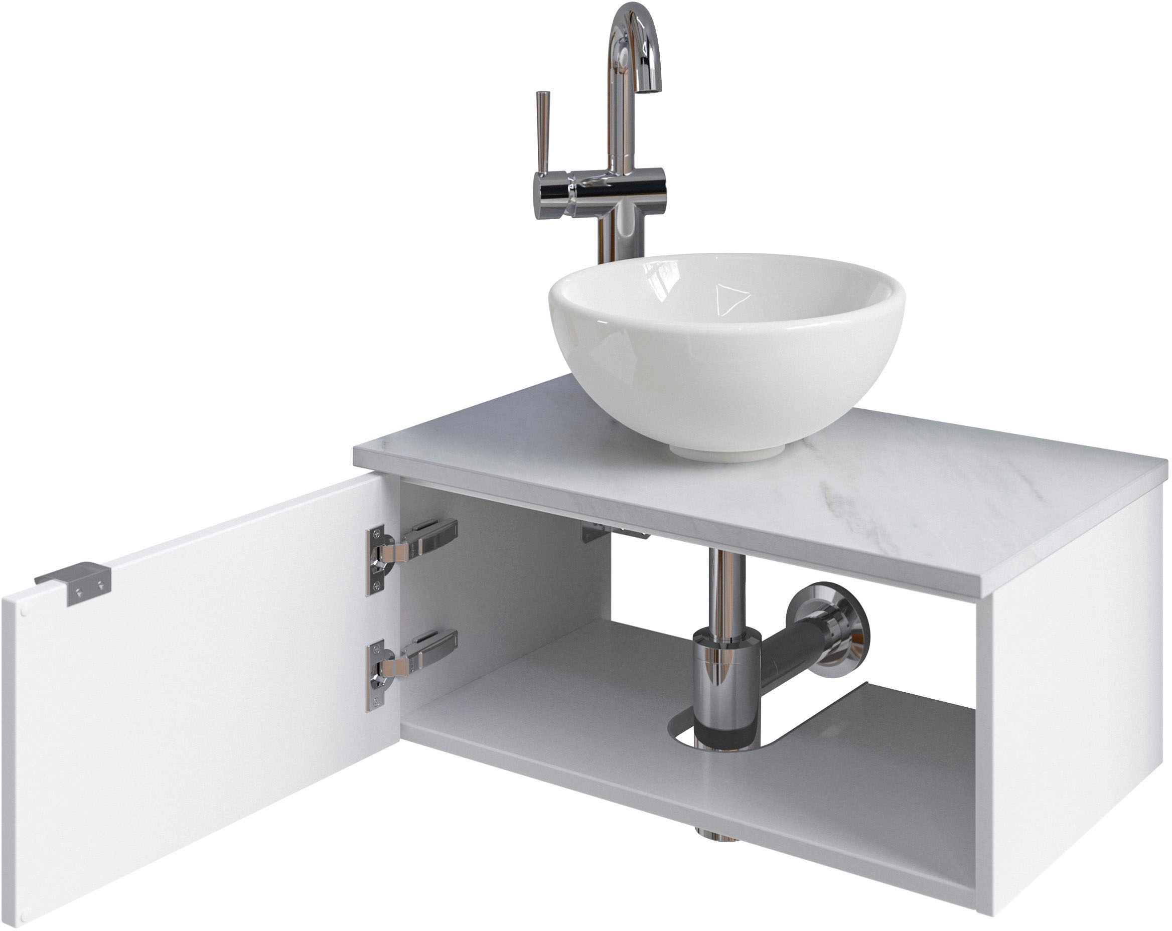Saphir Waschtisch »Serie 6915 Waschschale mit Unterschrank für Gästebad, Gäste WC«, 61 cm breit, 1 Tür, offenes Fach, kleine Bäder, ohne Armatur