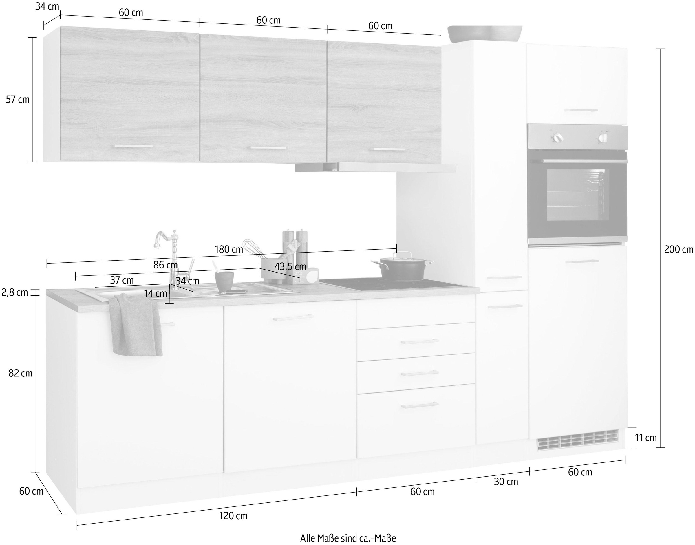 KOCHSTATION Küchenzeile »KS-Visby«, mit E-Geräten, Breite 270 cm inkl. Kühlschrank