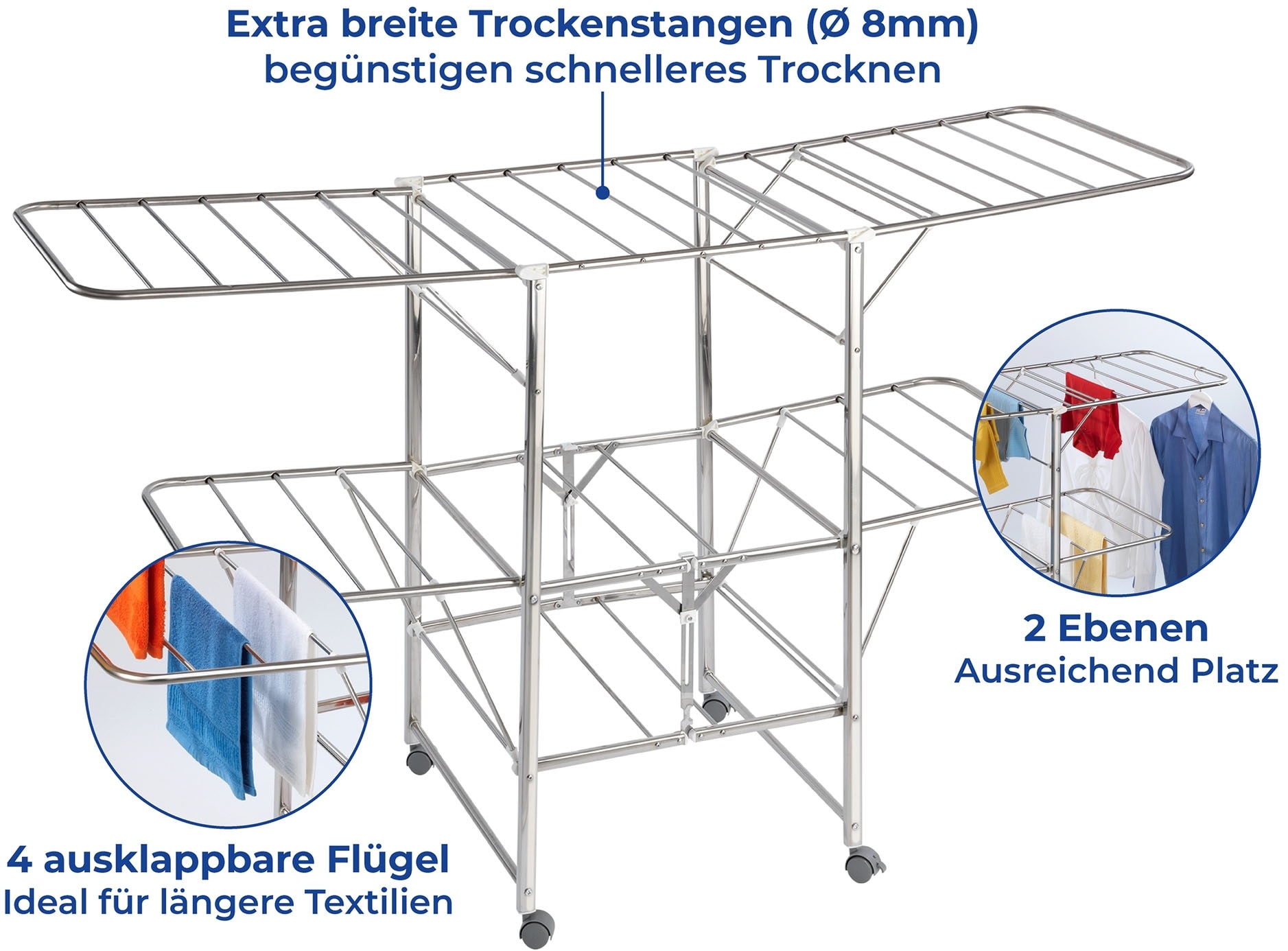 Maximex Flügelwäschetrockner »Modell Mobil«, Wäscheständer mit 2 Etagen und 4 Flügeln, 27 m Trockenlänge, Edelstahl