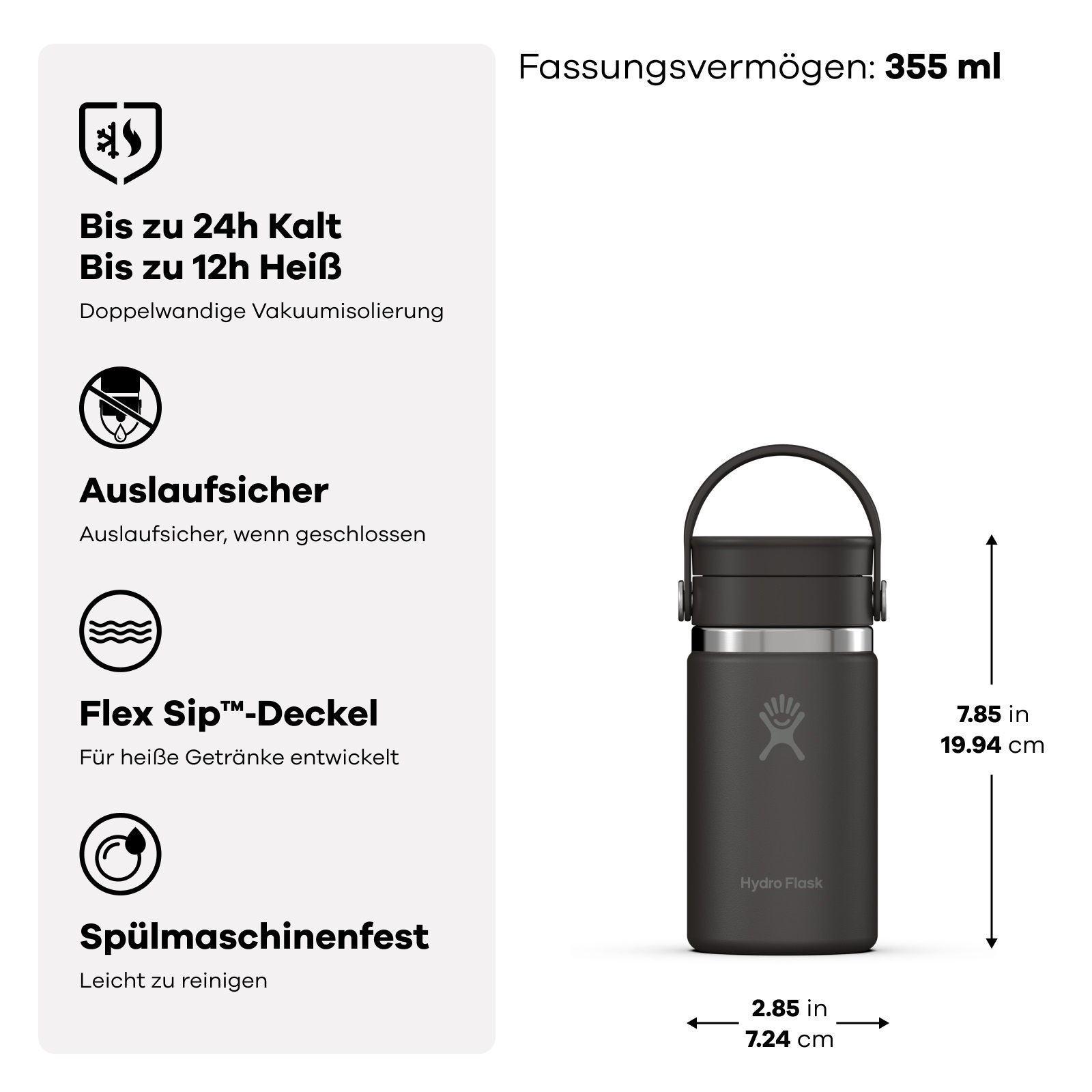 Hydro Flask Trinkflasche »12 OZ Wide Flex Sip Lid, 355 ml« Geeignet für alle Wide Mouth Kappen und Deckel