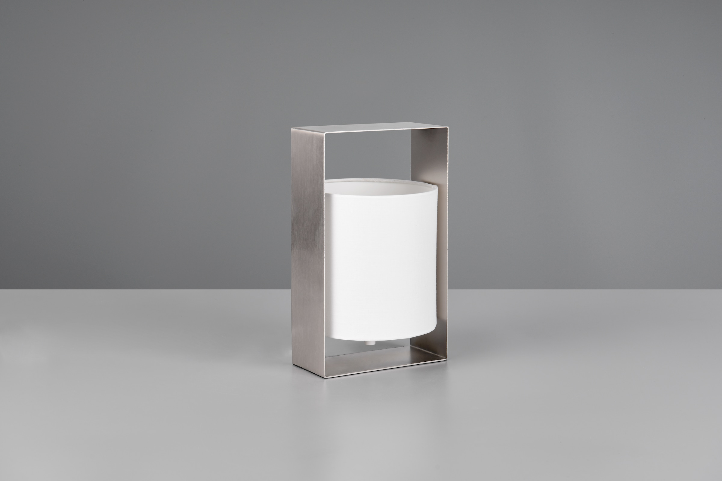REALITY Leuchten Tischleuchte »PAIL, Tischlampe mit Schnurschalter, exkl 1x E27 max 10W, Stoffschirm«, 1 flammig, Leuchtmittel E27 | Leuchtmittel wechselbar, Design Tischleuchte Metallrahmen mit Stoffschirm, 16x27x15 cm (B/H/T)