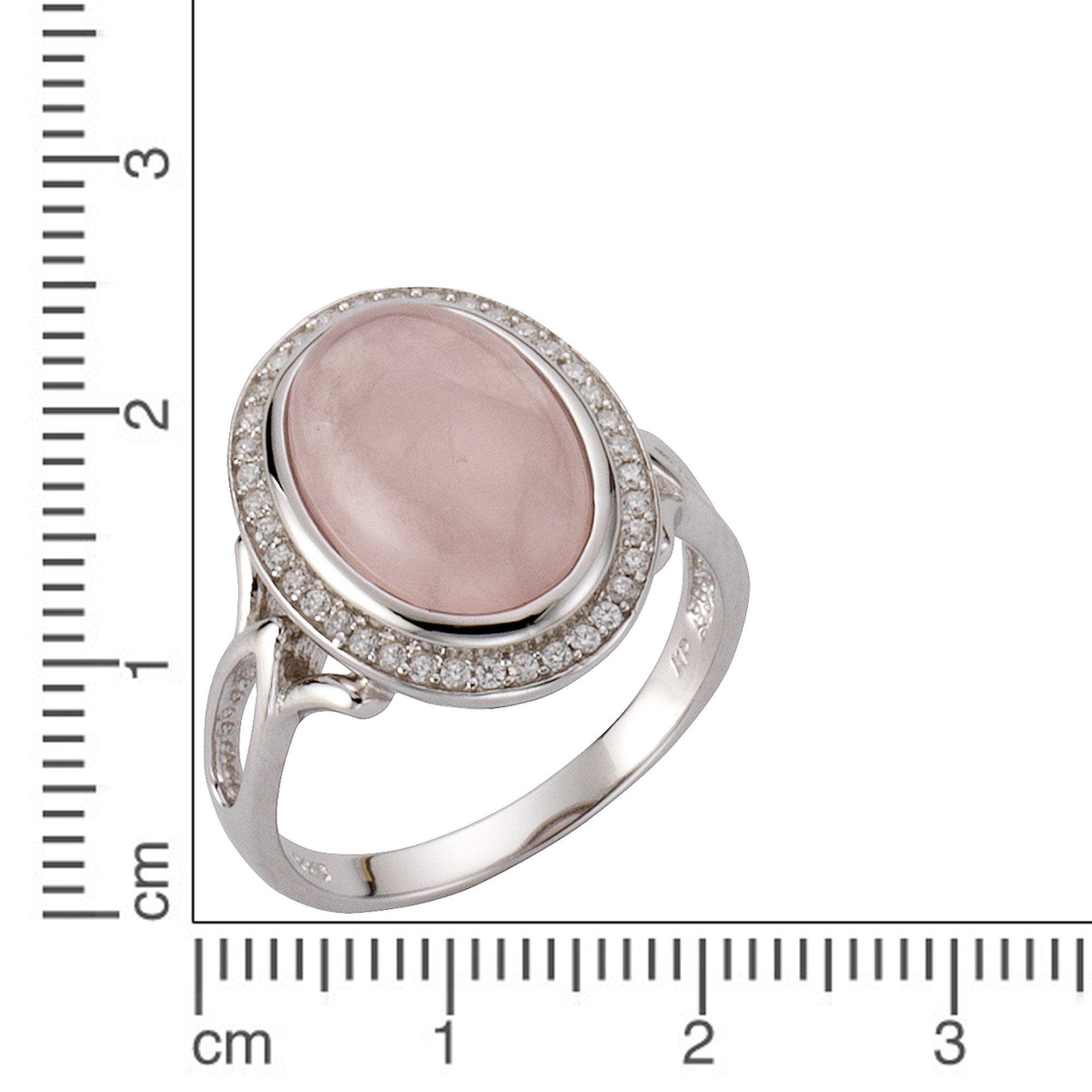 Zeeme Fingerring »925 Sterling Silber rhodiniert mit echtem Rosenquarz Zirkonia«