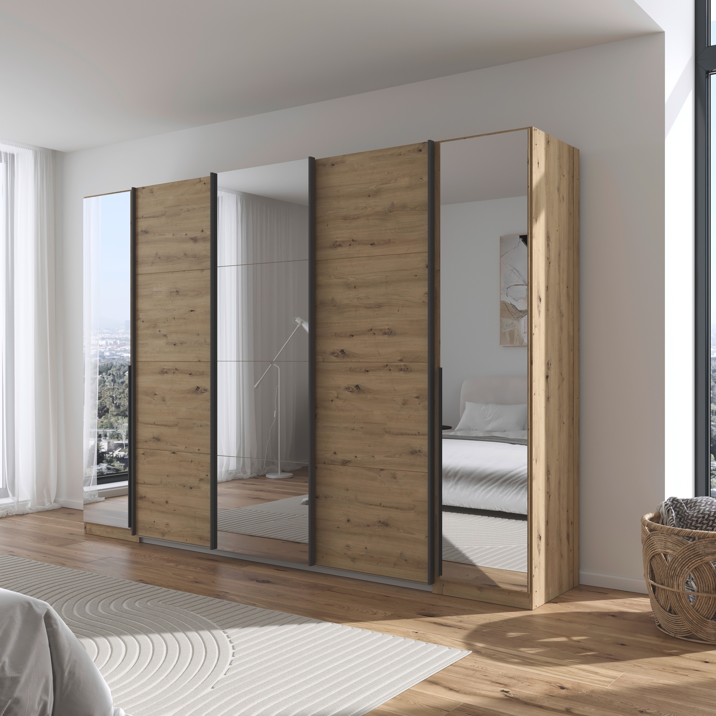 rauch Schwebetürenschrank »Agordo«, (im angesagten Mix aus Dreh- und Schwebetüren), optional mit Spiegel und zwei Griff-Farben MADE IN GERMANY