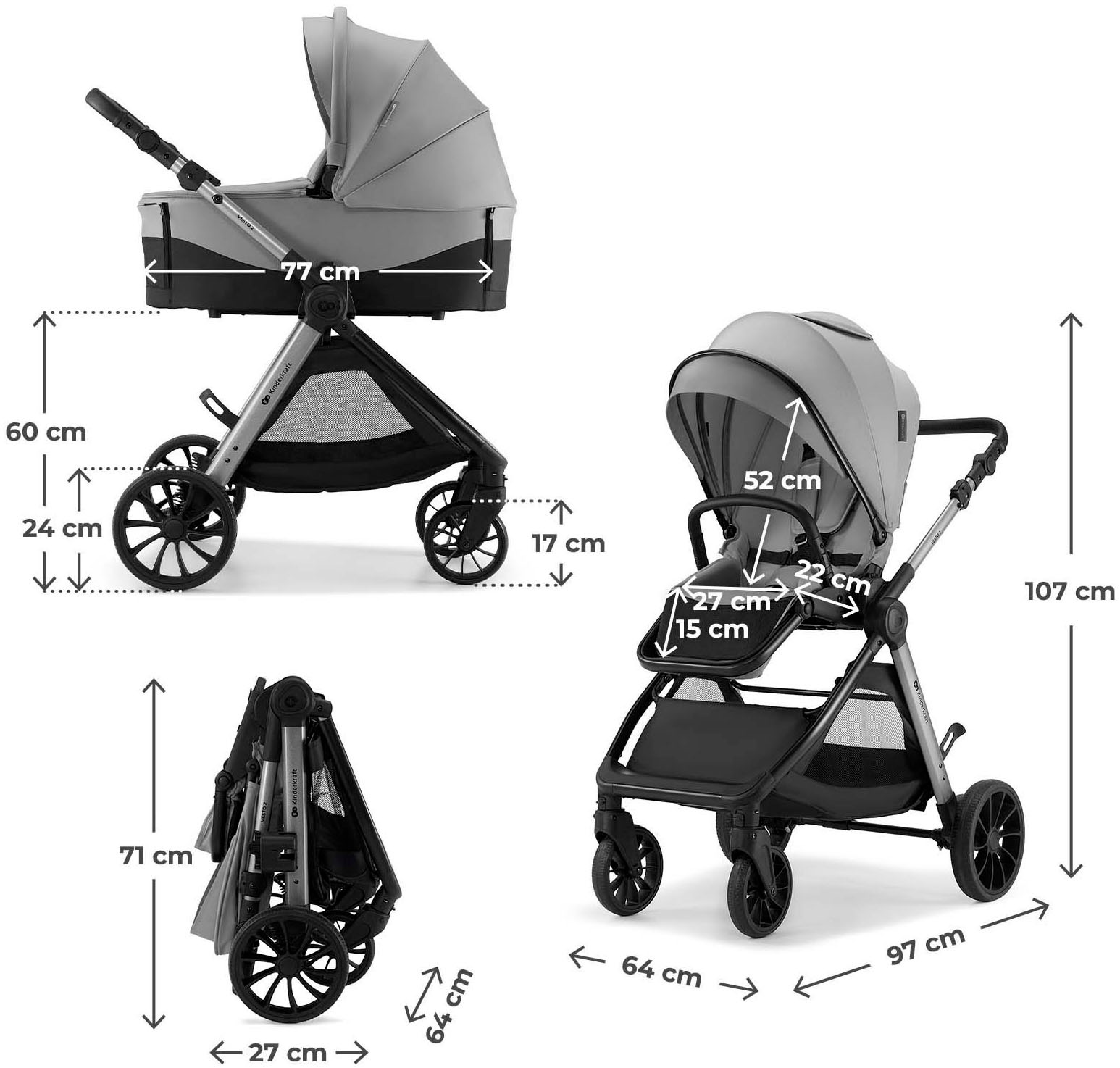 Kinderkraft Kombi-Kinderwagen »VESTO 2 - 2in1« 22 kg