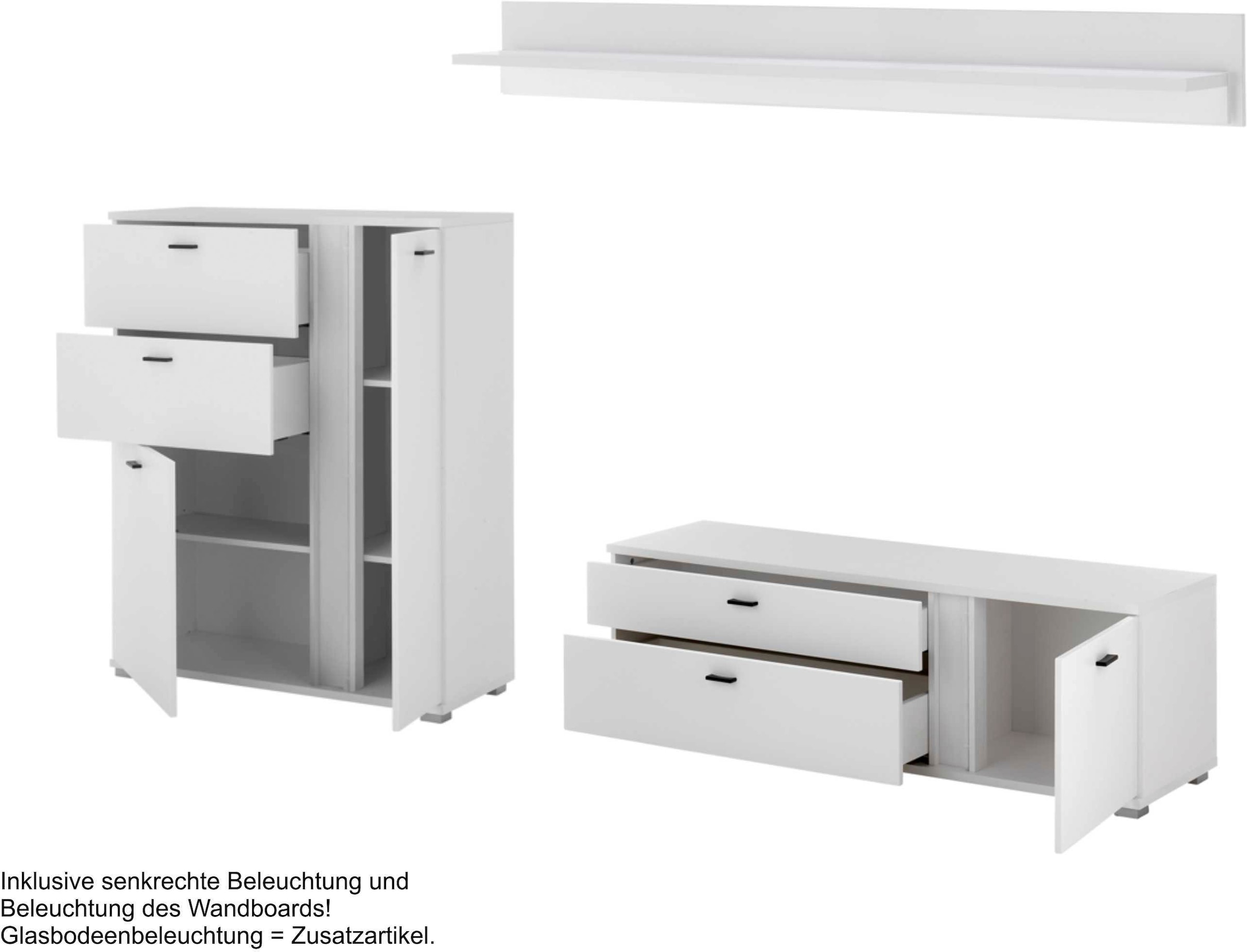 INOSIGN Wohnwand »LONG ISLAND«, (Set, 3 St.), in moderner Trendfarbe,inklusive senkrechter Beleuchtung,Breite 260 cm