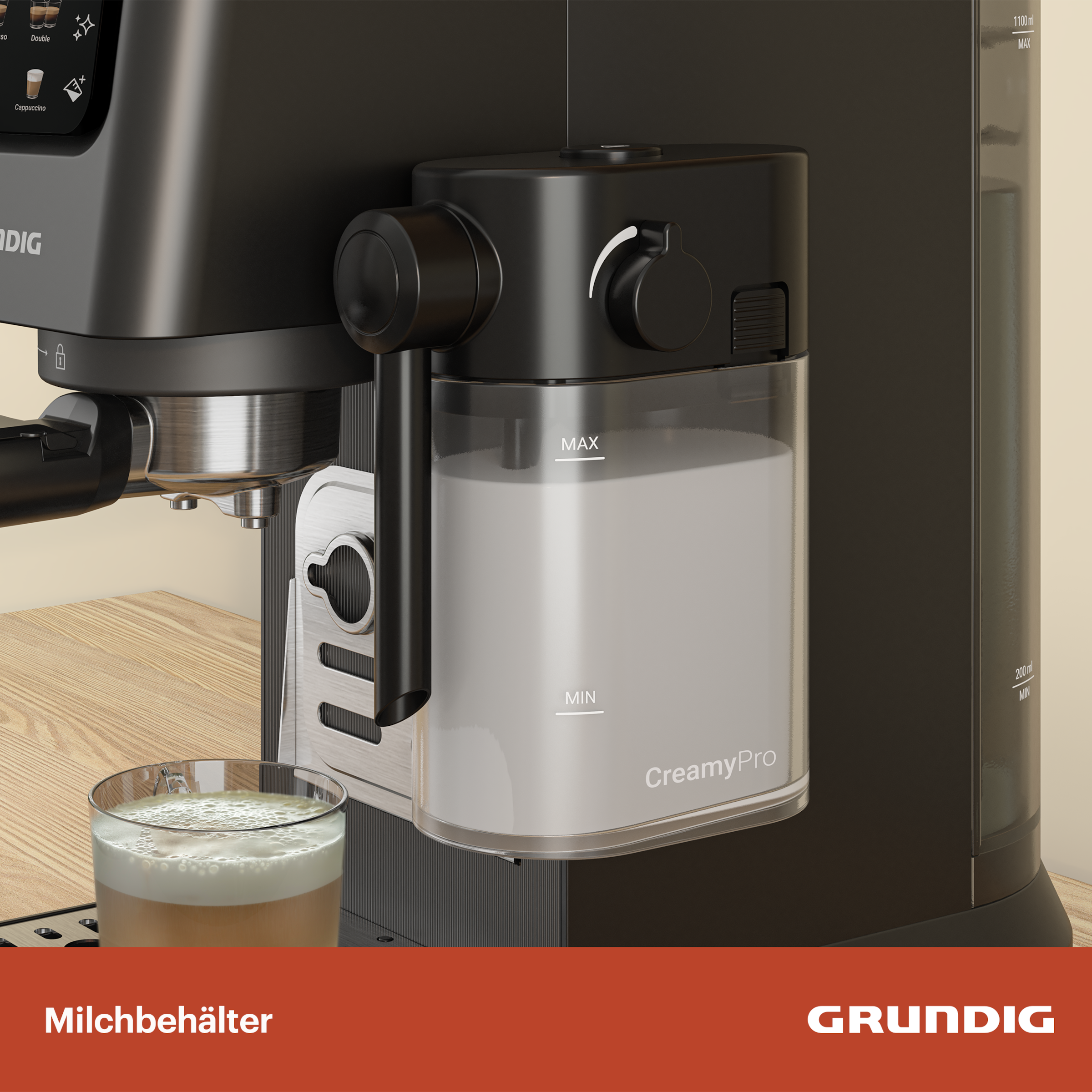 Grundig Siebträgermaschine »KSM 6430«, mit integriertem Milchbehälter, geeignet für Kaffeepads und Kapseln