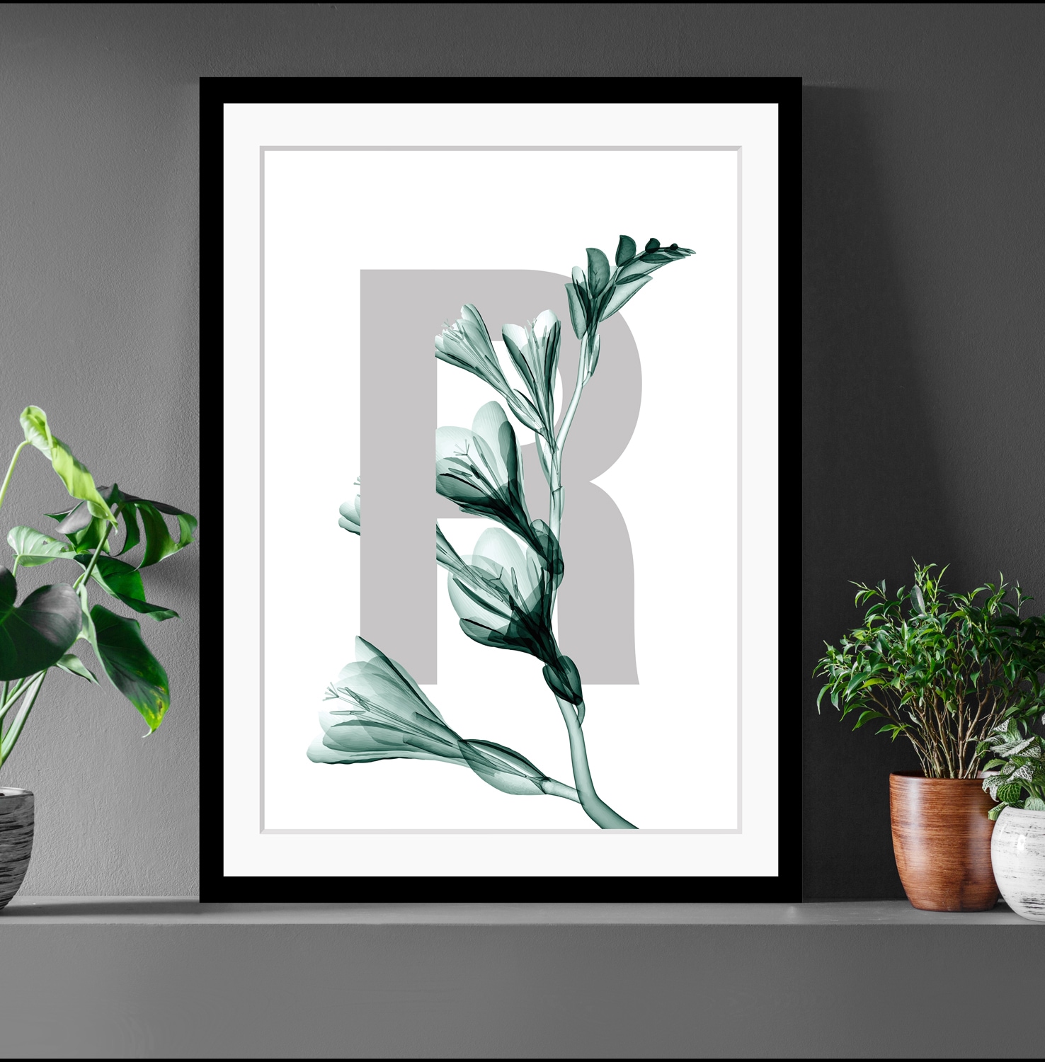 queence Bild »R-Flower«, Buchstaben, Blätter, gerahmt, Blume günstig online kaufen