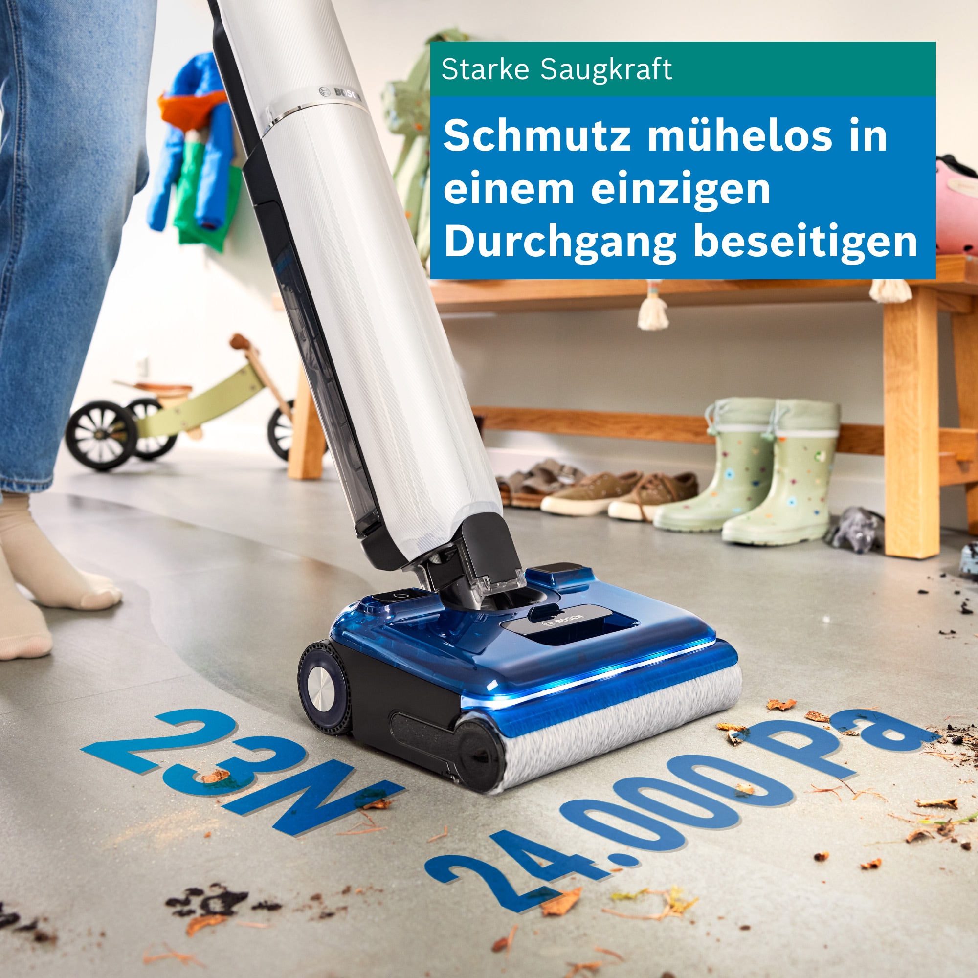 BOSCH Nass-Trocken-Sauger »OneFlow Serie 4 BHF41WM, Selbstreinigung, 24.000 PA Saugkraft« Anti-Haarverwicklung, LED-Licht, Schnelltrocknung, 40 min Akku / 150m²