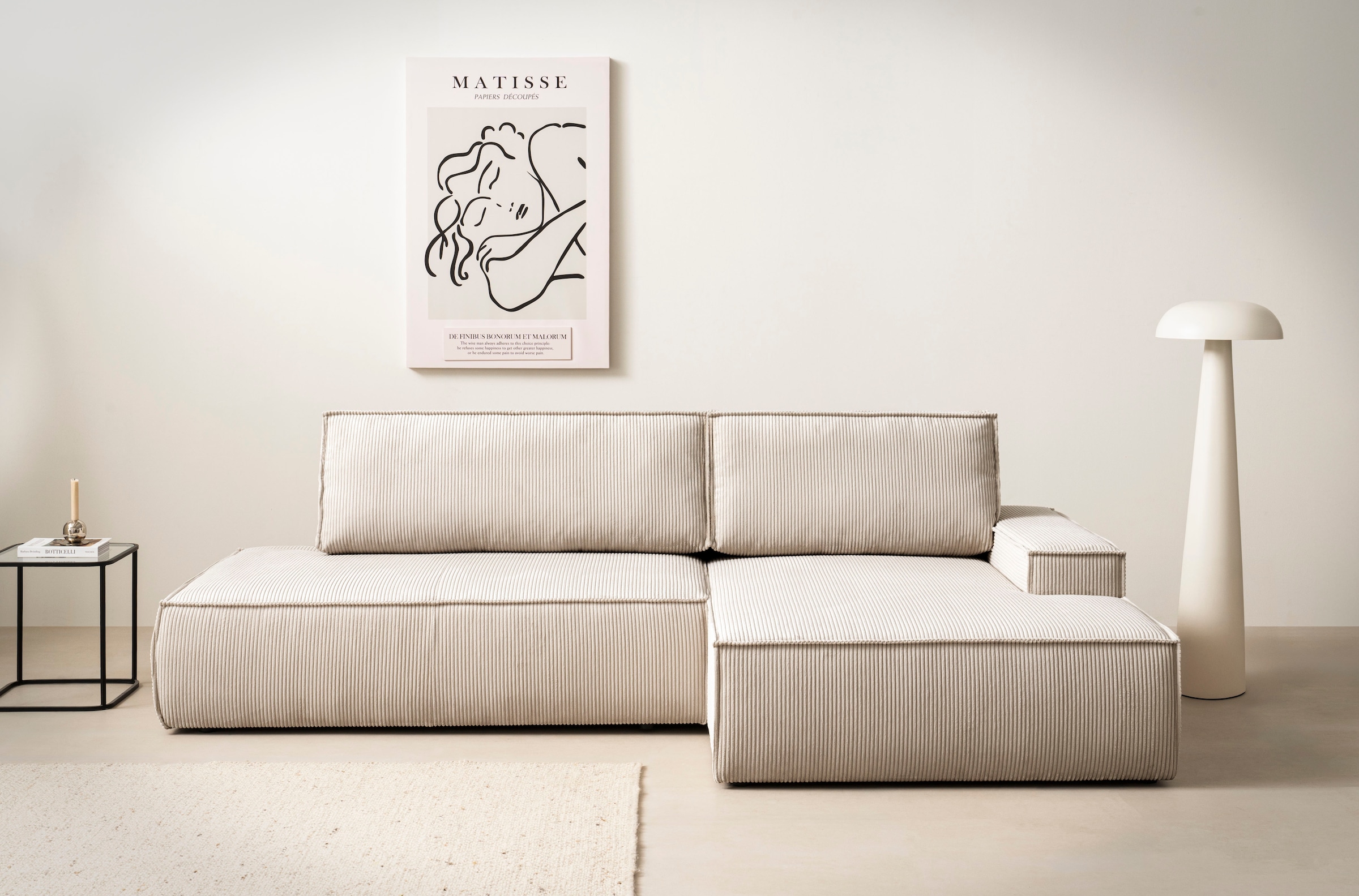 Home affaire Ecksofa »SHERWOOD, Schlafsofa in L-Form offen (275cm), Cord, Leinenoptik«, Schlaffunktion und Bettkasten, Kedernaht, hoher Sitz- & Liegekomfort