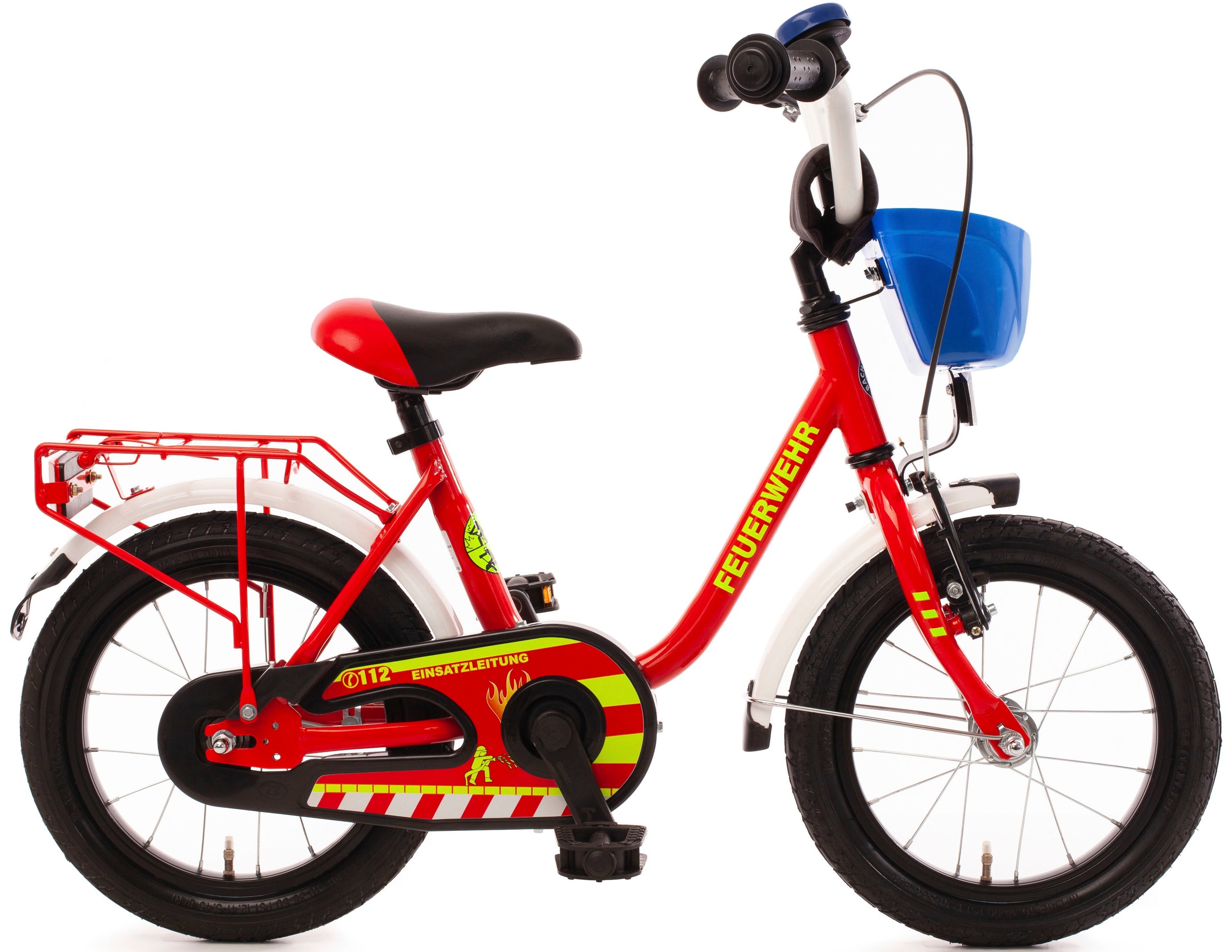 Kinderfahrrad "14" Feuerwehr", 1 Gang, ohne Schaltung rot + rot 14 Zoll (35,56 cm) 25 cm - 14 Zoll (35,56 cm)