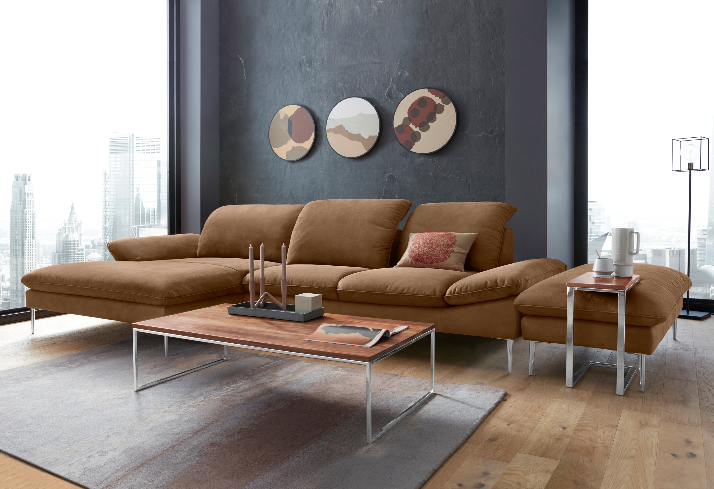 W.SCHILLIG Ecksofa »enjoy&MORE, Designsofa, bequem, zeitlos und elegant, L-Form«, mit Sitztiefenverstellung, Füße Chrom glänzend, Breite 340 cm