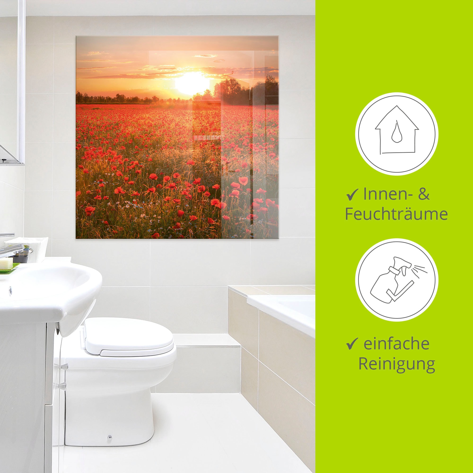 Artland Glasbild »Mohnblumenfeld bei Sonnenuntergang« 1 Stk. tlg. in verschiedenen Größen