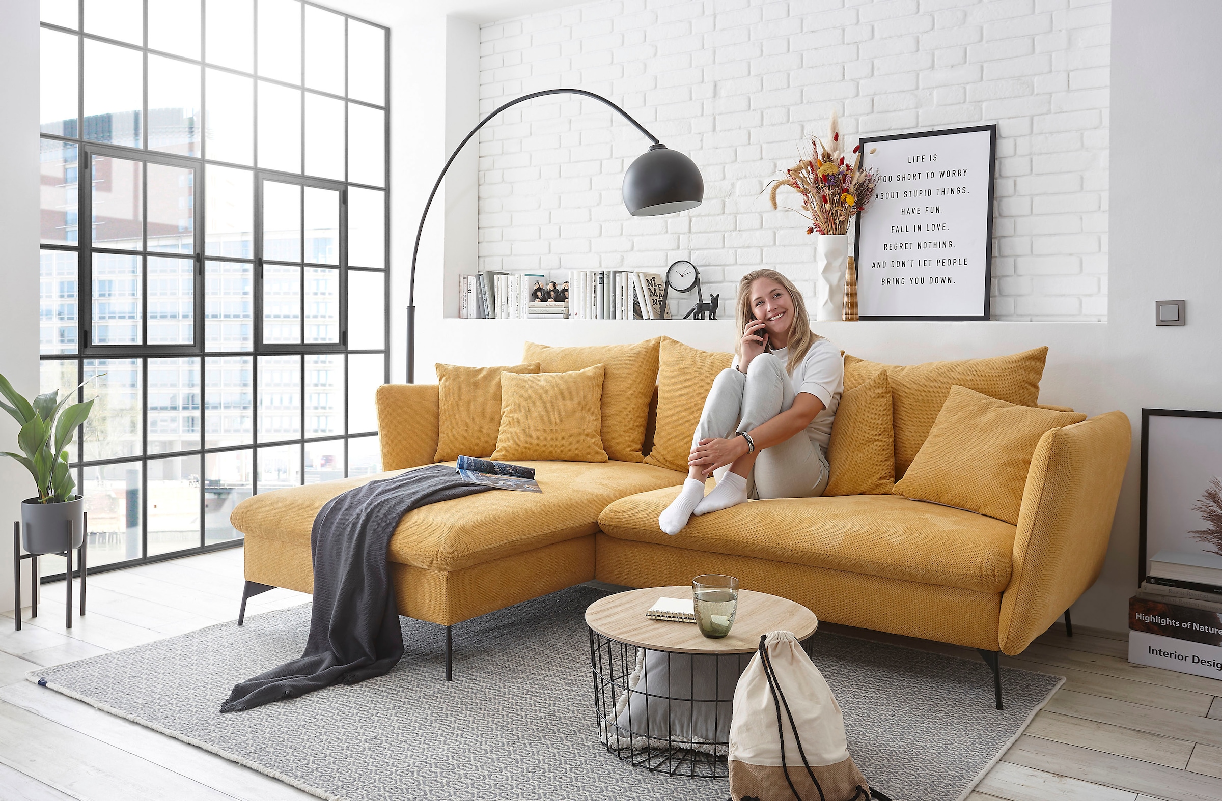 andas Ecksofa »LIVORNO,258 cm, L-Form,«, Schlaffunktion u. Bettkasten (139/224cm), Samt, Struktur, Webstoff