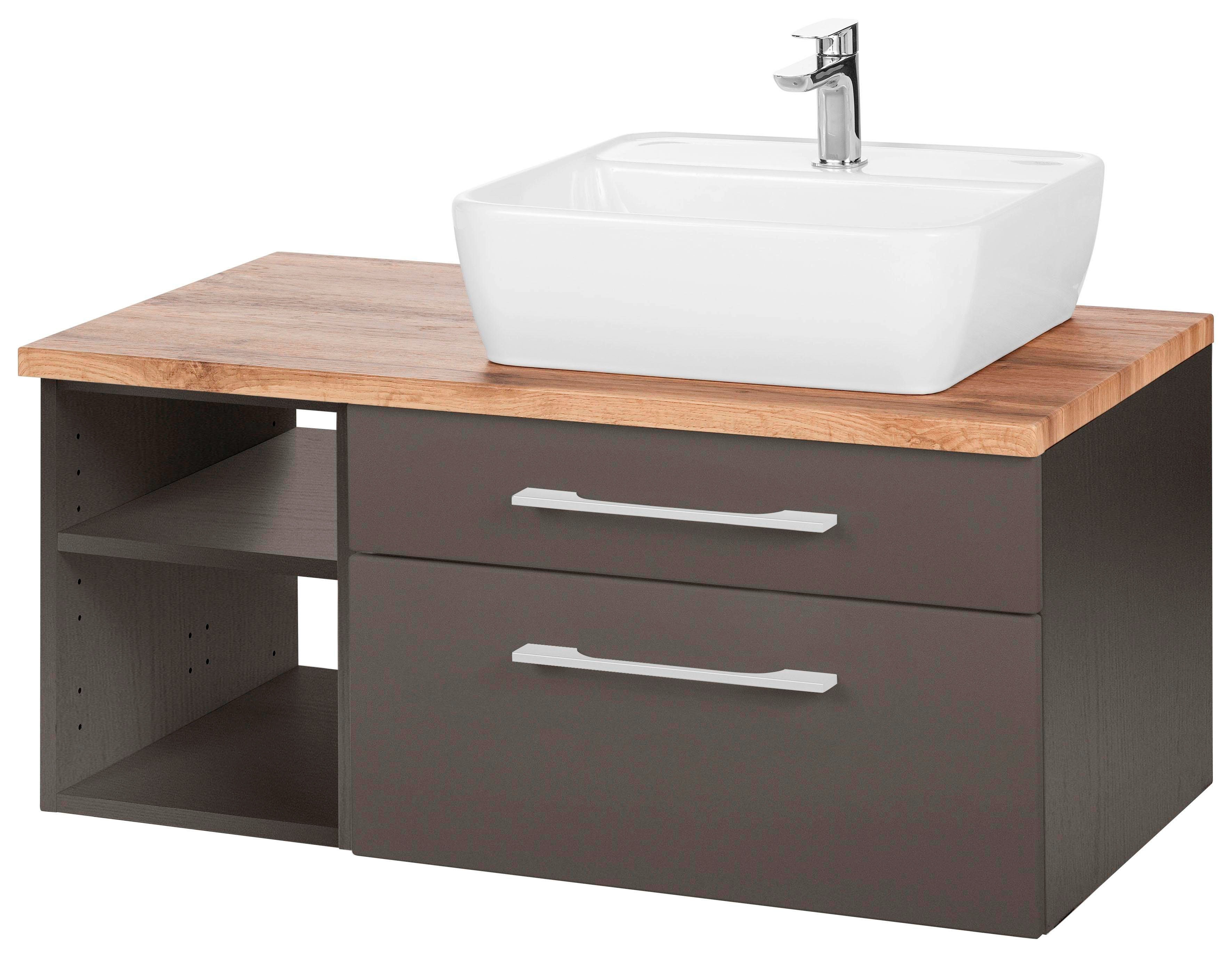 Waschbeckenunterschrank „Davos“, Bad, Waschtisch inkl. Waschbecken, Breite 90 cm, grau/graphit B/H/T: 90 cm x 55 cm x 47 cm