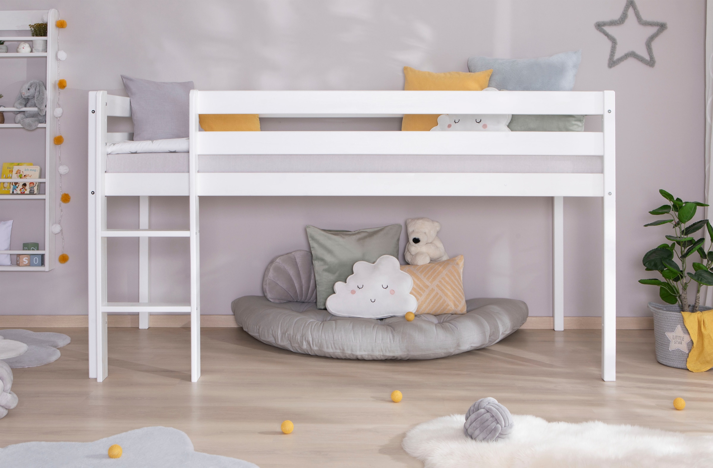 Ticaa Hochbett »Malte, FSC®-zertifizierte Kiefer, Deal für begrenzte Zeit!«, (90x200cm Liegefläche, Höhe 114cm), mit Rollrost
