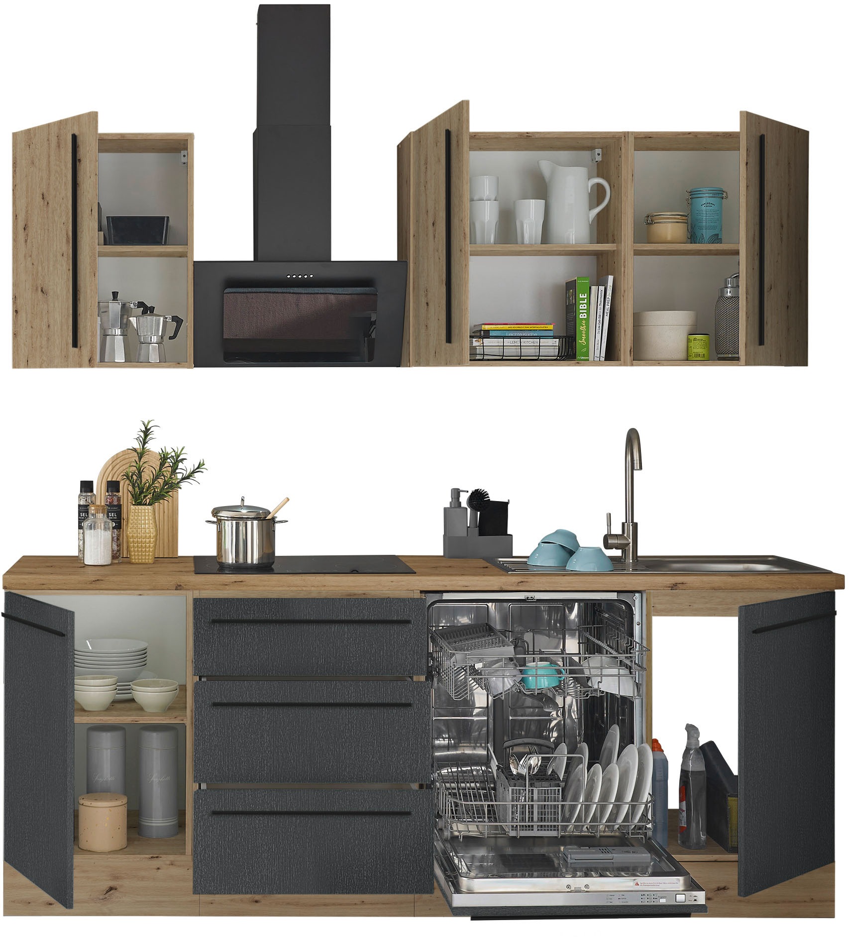 KOCHSTATION Küchenzeile »Florida«, Breite 220 cm, Softclose für Türen und Schubkästen, ohne E-Geräte