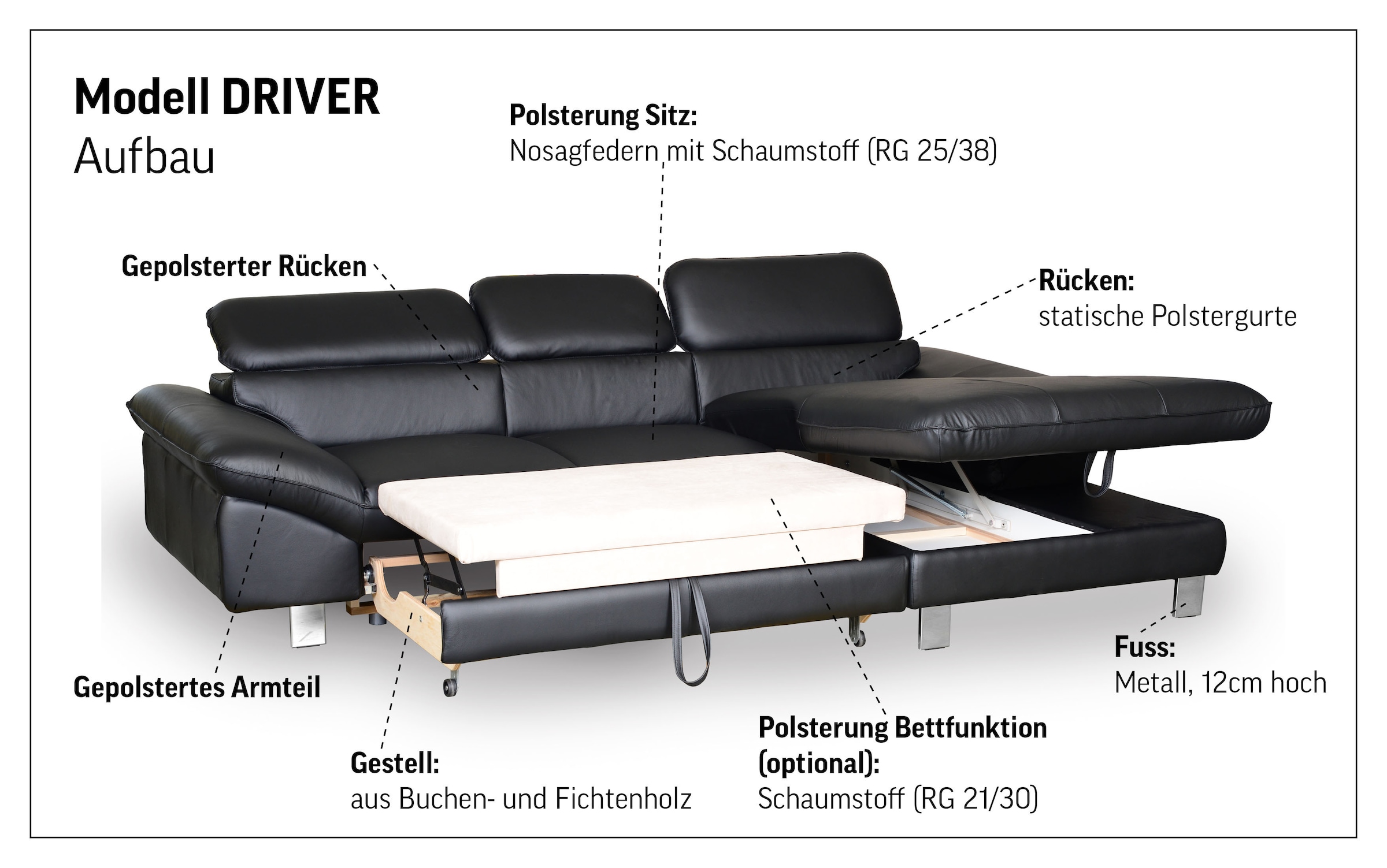 COTTA Ecksofa »Driver L-Form« mit Kopfteilverstellung, wahlweise mit Schlaffunktion & Bettkasten