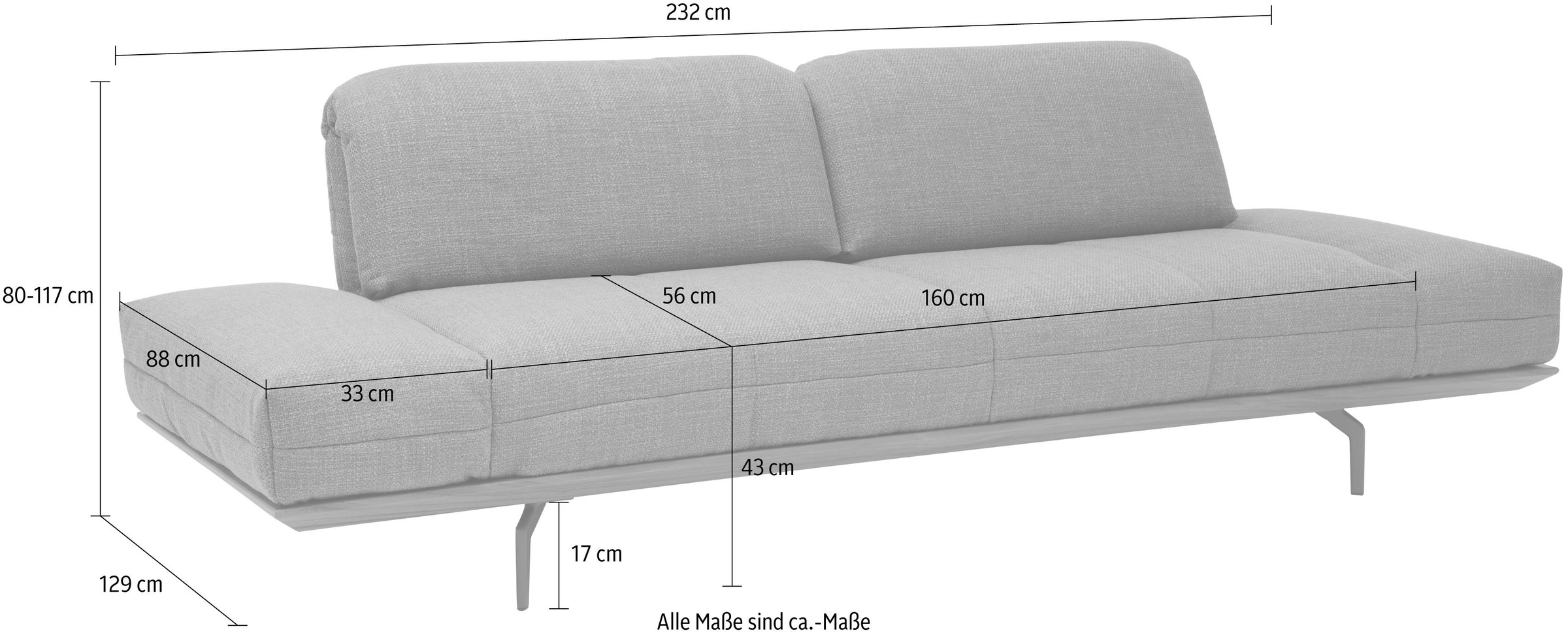 Nußbaum, sofa 232 3-Sitzer hülsta Natur kaufen Qualitäten, cm »hs.420«, 2 in auf Breite in Rechnung Holzrahmen oder Eiche