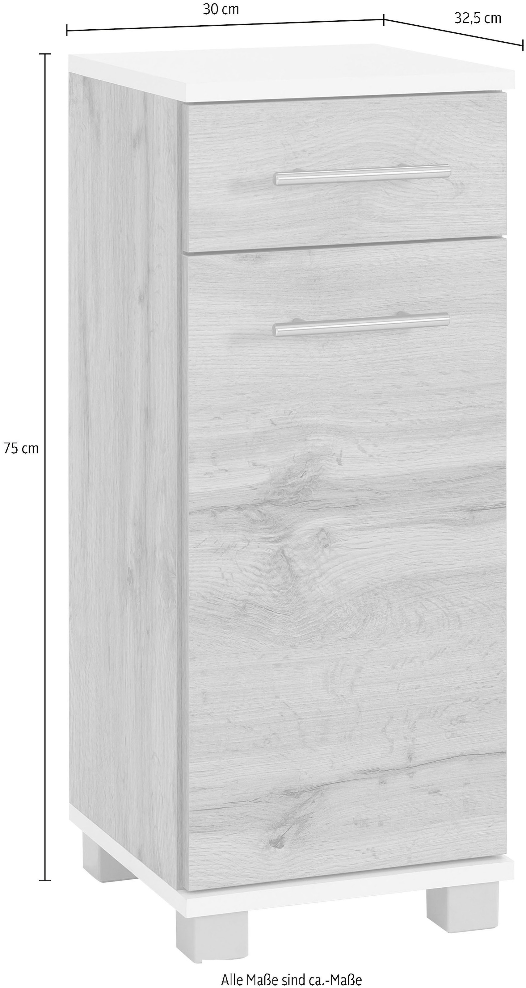 welltime Seitenschrank »Emmi, Breite 30 cm«, Wechselbarer Türanschlag, Metallbeschläge