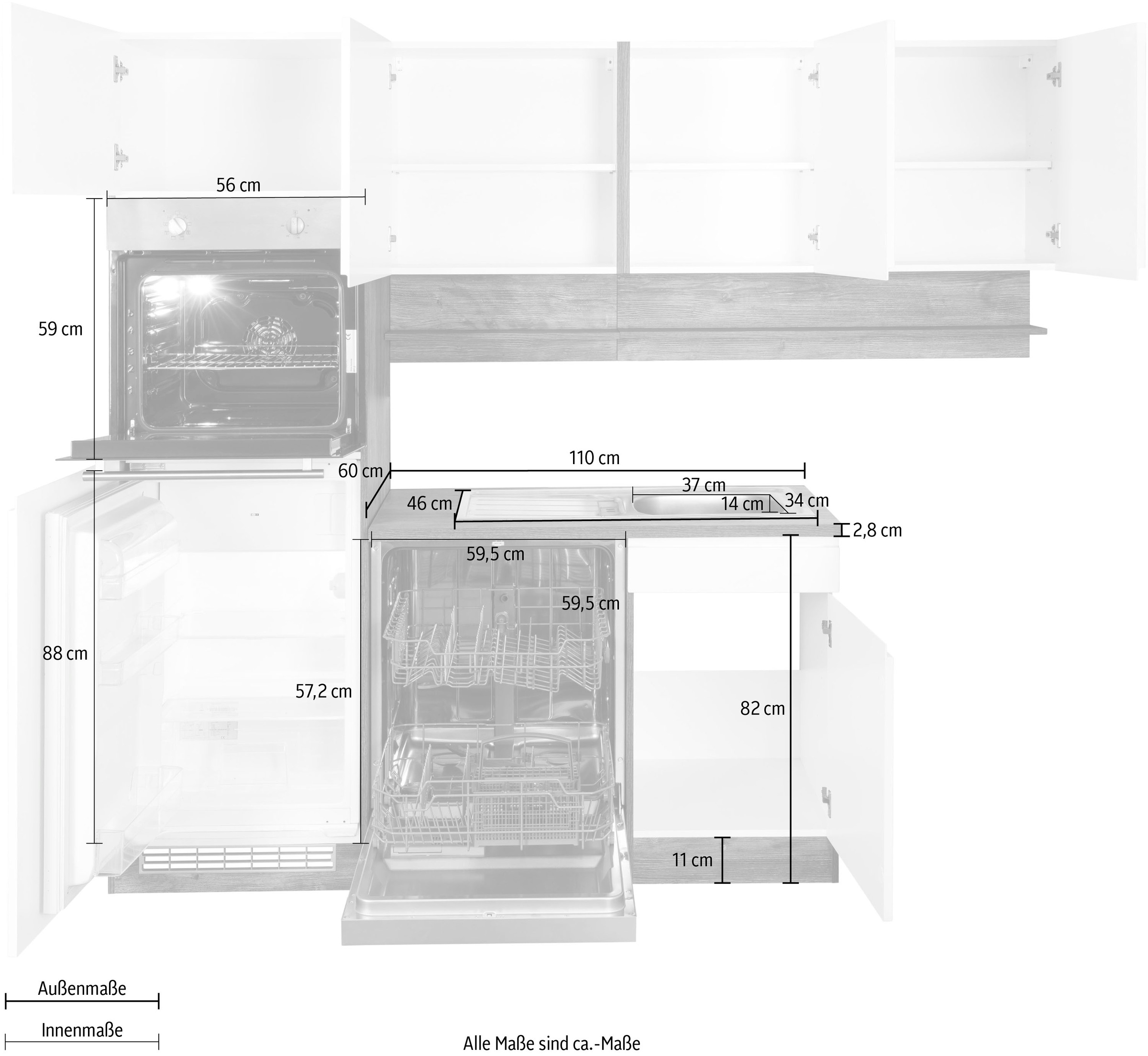 Kochstation Küche »KS-Virginia«, Stellbreite 230/190 cm, ohne E-Geräte