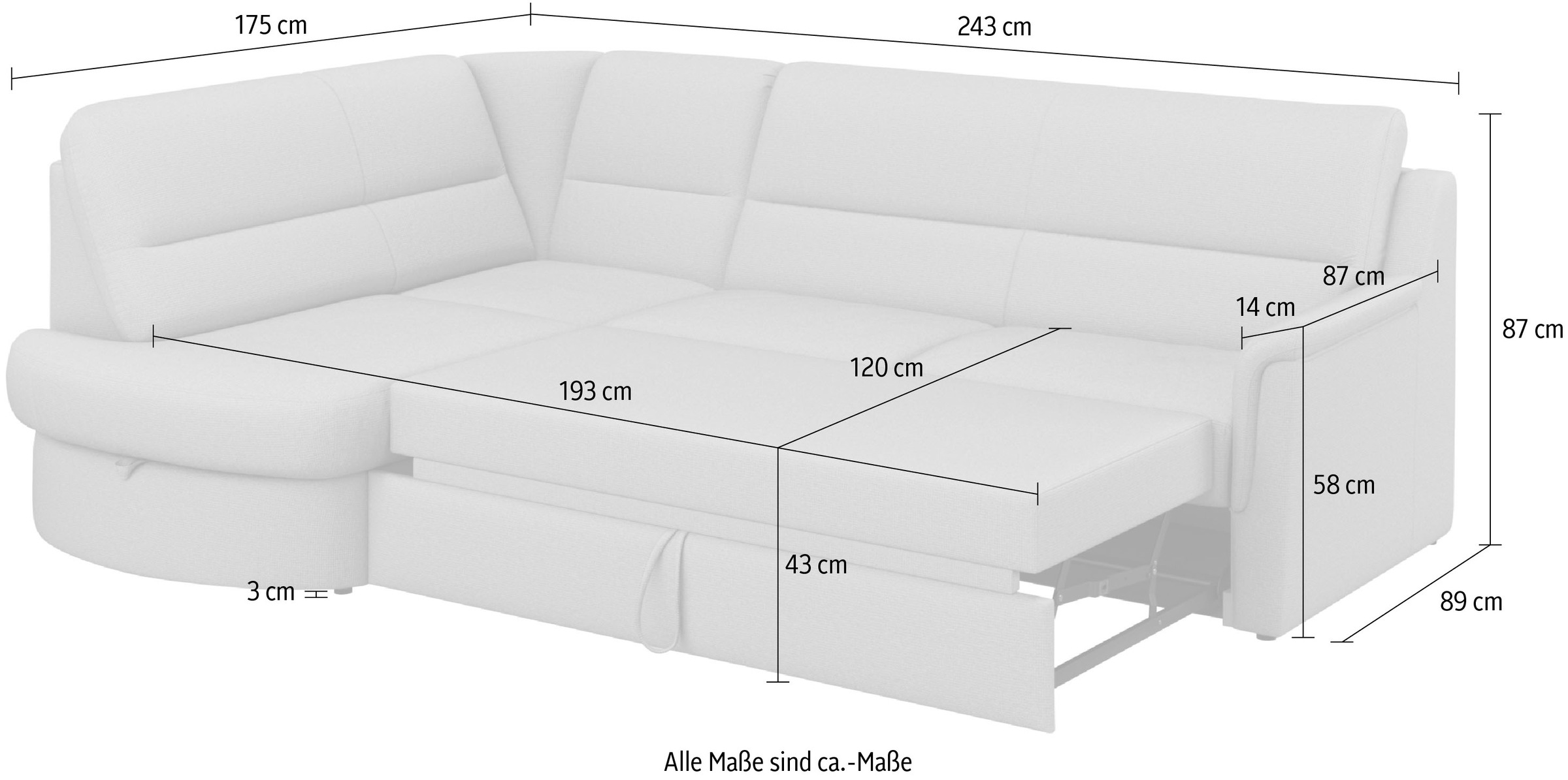 sit&more Ecksofa »Panini L-Form«, wahlweise mit Bettfunktion und Bettkasten