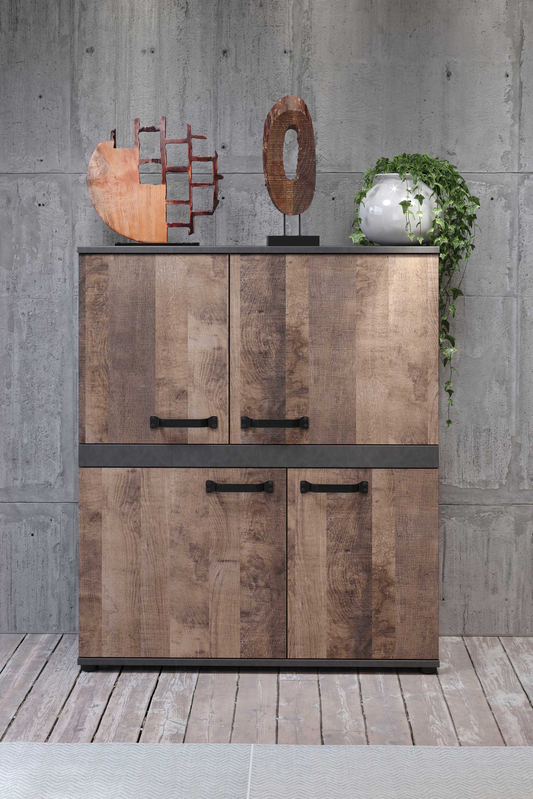trendteam Highboard »Stripe«, Rustikale Kommode - Maße (B/T/H) 100/41/118 cm