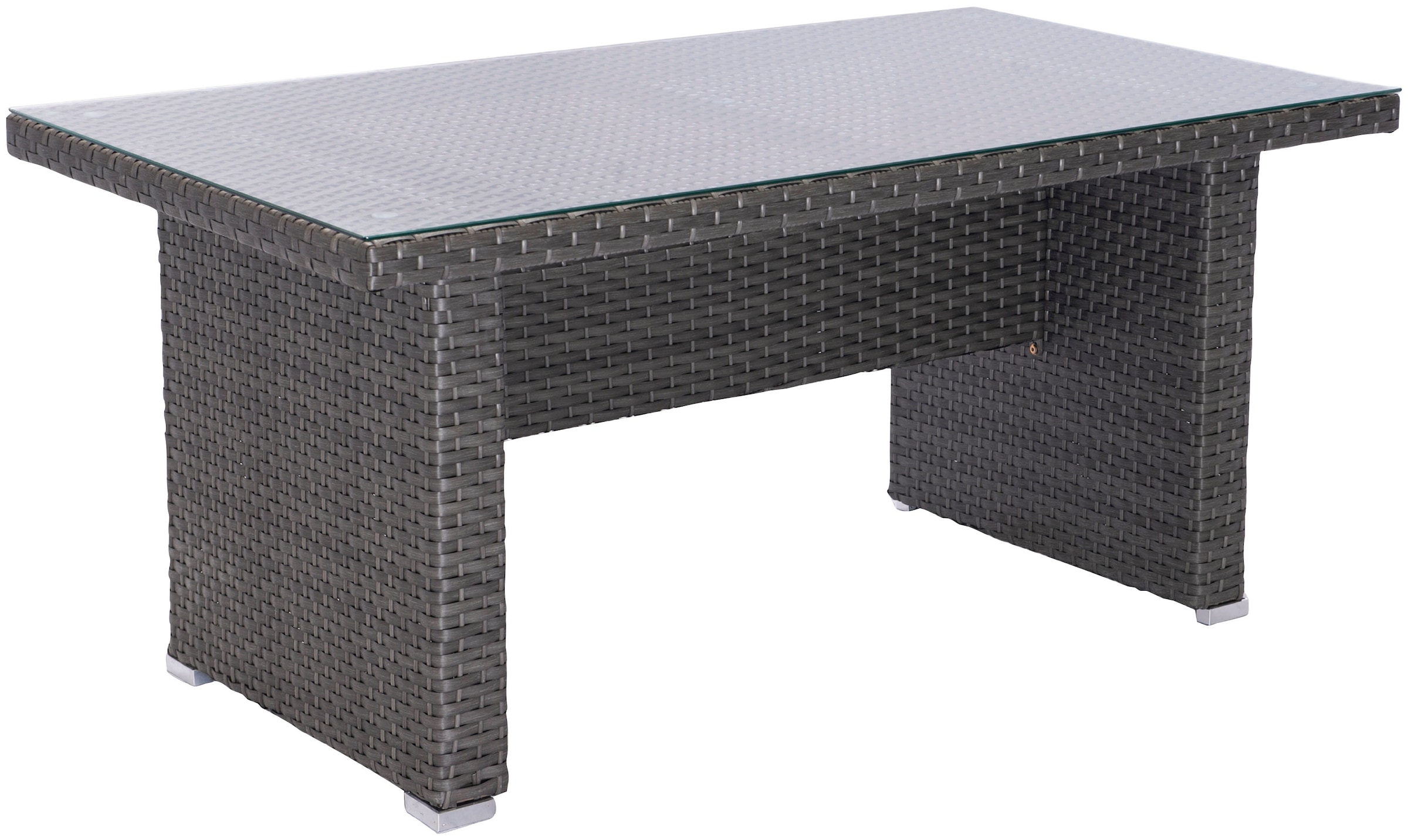 KONIFERA Gartenlounge-Set »London«, (Set, 17 tlg., 2x3er Sofa, 2x Hocker, 1x Tisch 140x80x66cm, inkl. Auflagen), inkl. Schutzhülle, Aluminium, Polyrattan