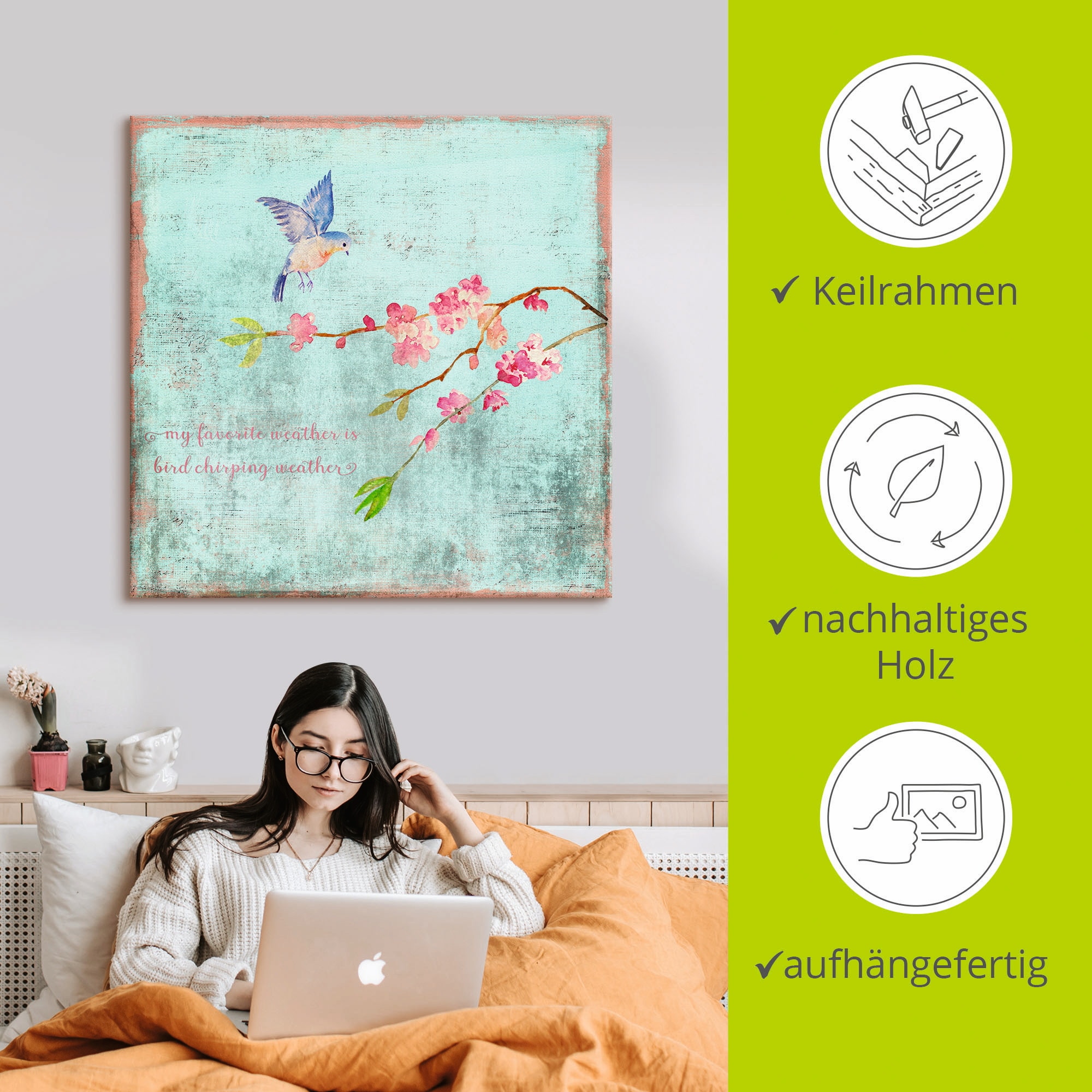 Artland Wandbild »Vogelgezwitscherwetter«, Sprüche & Texte, (1 St.), als Alubild, Outdoorbild, Leinwandbild, Poster in verschied. Größen