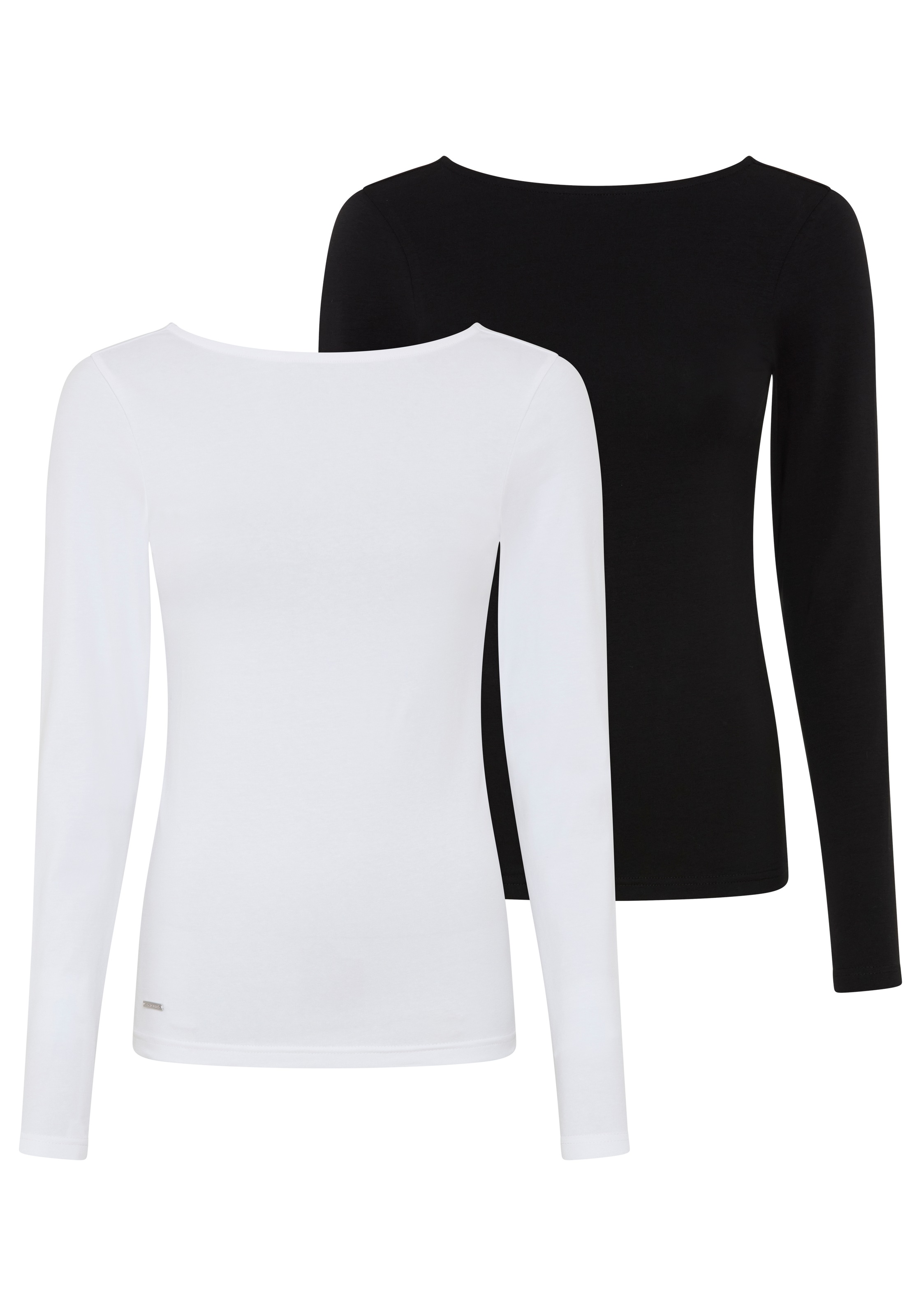 Bruno Banani Longsleeve »mit tiefem Rückenausschnitt« Packung, 2er-Pack,  figurbetonte Passform, hüftlange Form, aus Single Jersey