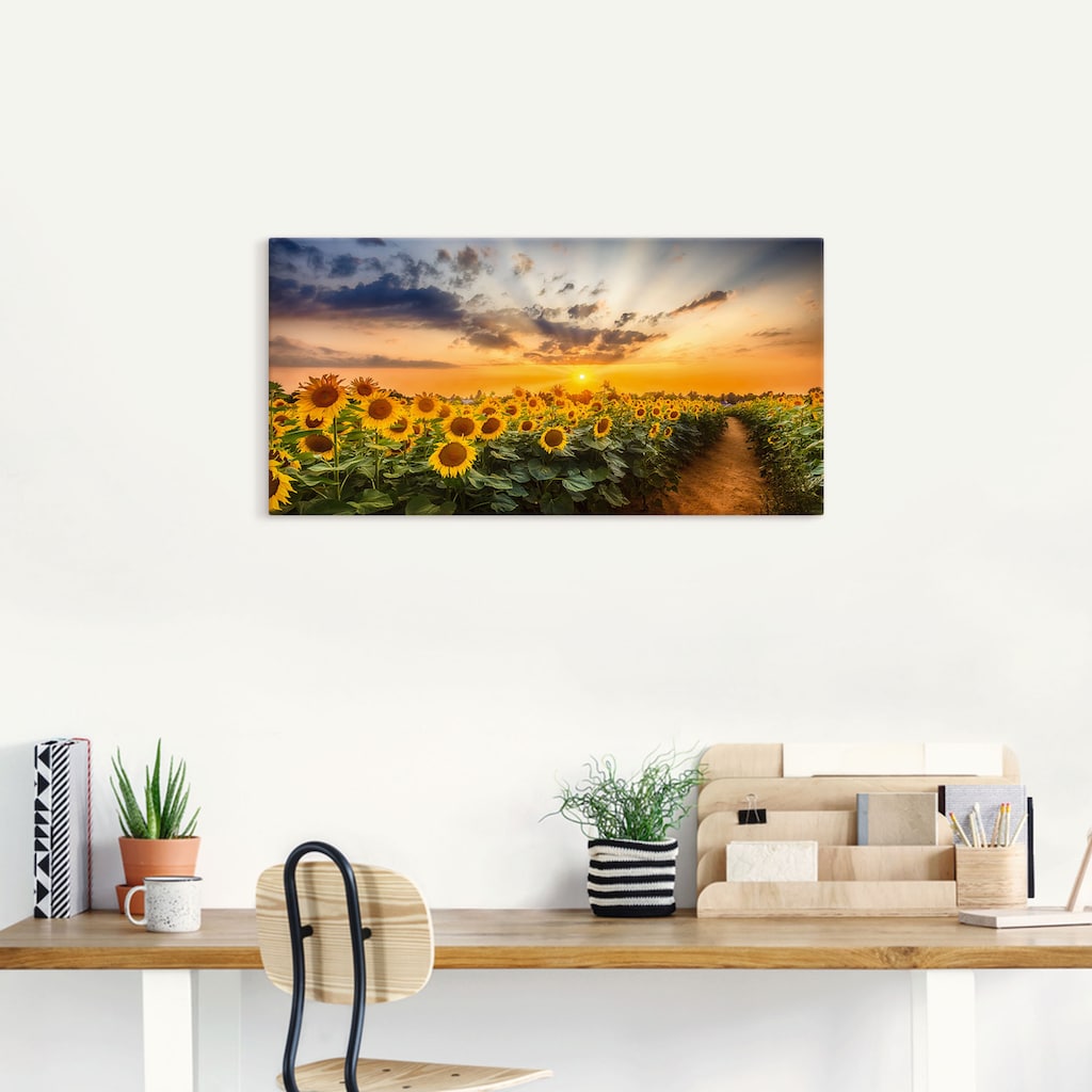 Artland Wandbild »Sonnenblumenfeld bei Sonnenuntergang«, Blumenbilder, (1 St.)