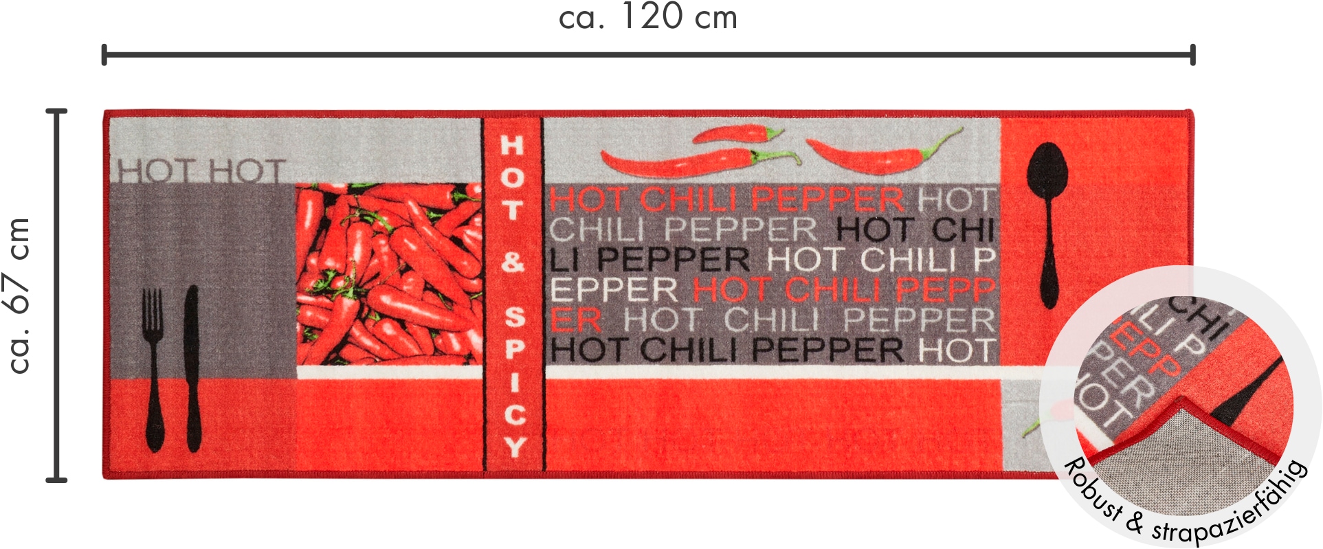 Andiamo Küchenläufer »Hot Pepper«, rechteckig, 5 mm Höhe, Motiv Peperoni/Chili, Küche, waschbar, Kundenliebling