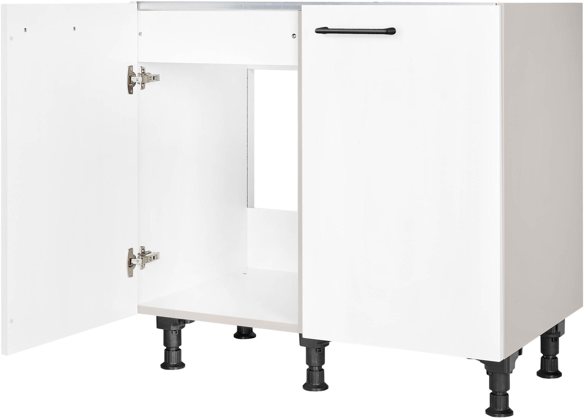 nobilia® Spülenschrank »"MIAMI", vormontiert, mit höhenverstellbaren Sockelfüßen,« Breite 90 cm