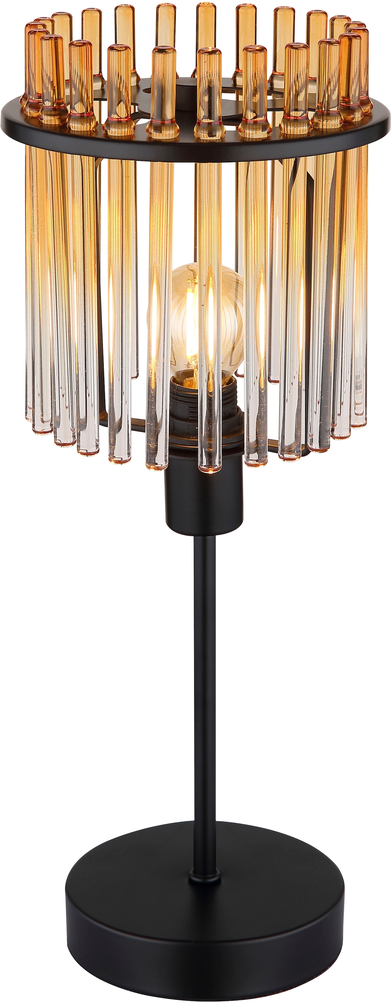 GLOBO LIGHTING Tischleuchte »GORLEY« E14 1 Stk. Tischlampe schwarz Glasstäbe amber klar verlaufend elegant