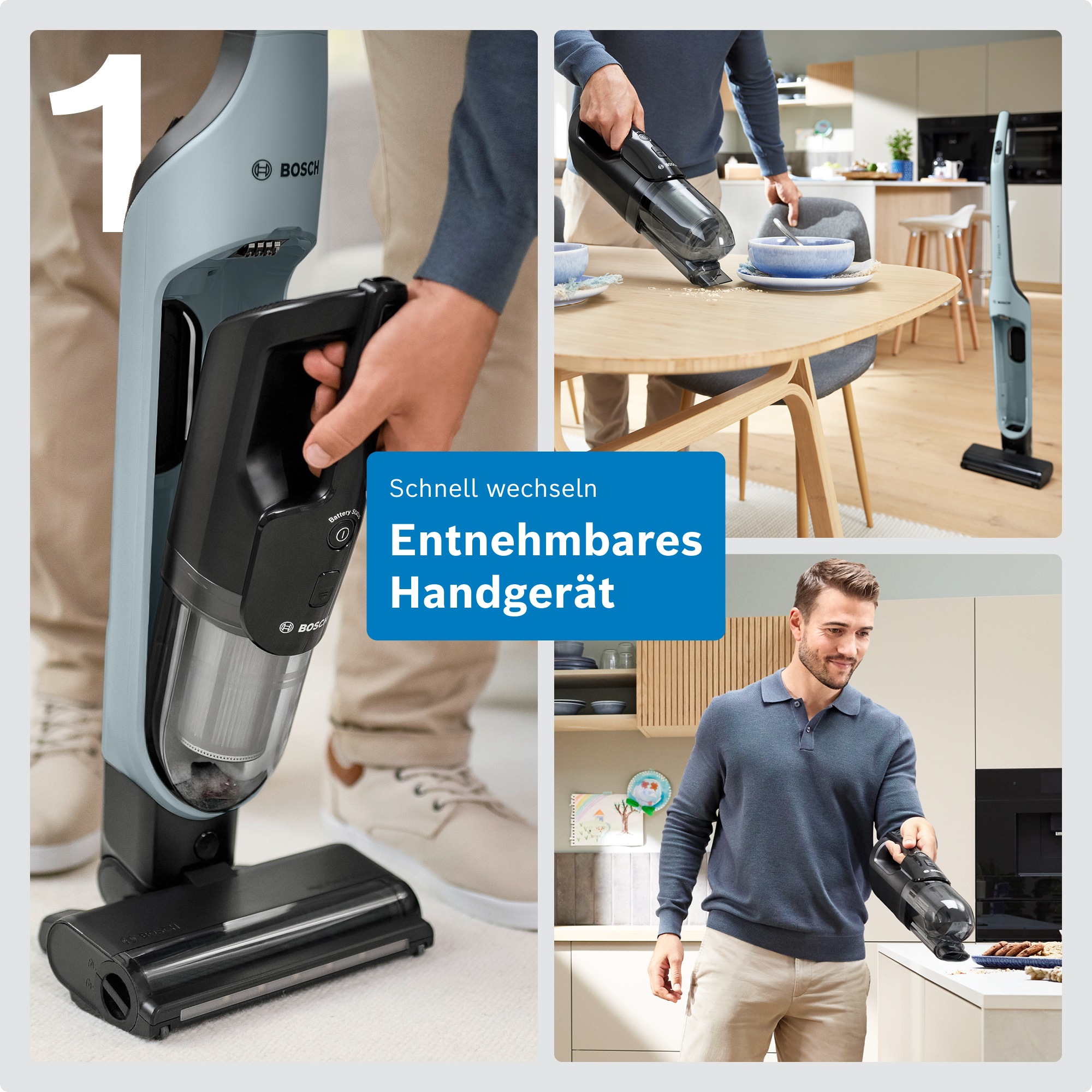 BOSCH Akku-Stielstaubsauger »Flexxo Serie 4 BCH4FM28/BCH4SM28, 2in1 Akku-Staubsauger, freistehend« kabellos, integriertes Zubehör, beutellos, 60 Min. Laufzeit