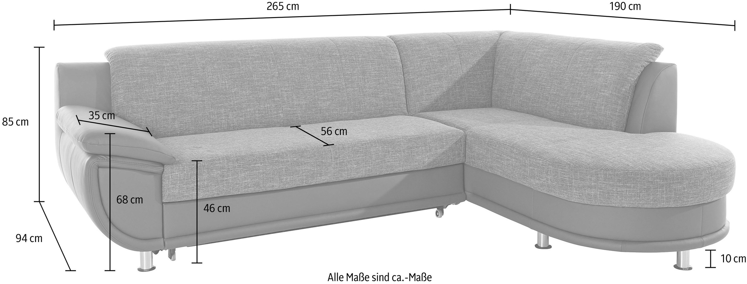 TRENDMANUFAKTUR Ecksofa »Rondo 3, zeitlos und bequem, Materialmix, breite Armlehnen, L-Form«, wahlweise mit Federkern für mehr Komfort, wahlweise mit Bettfunktion