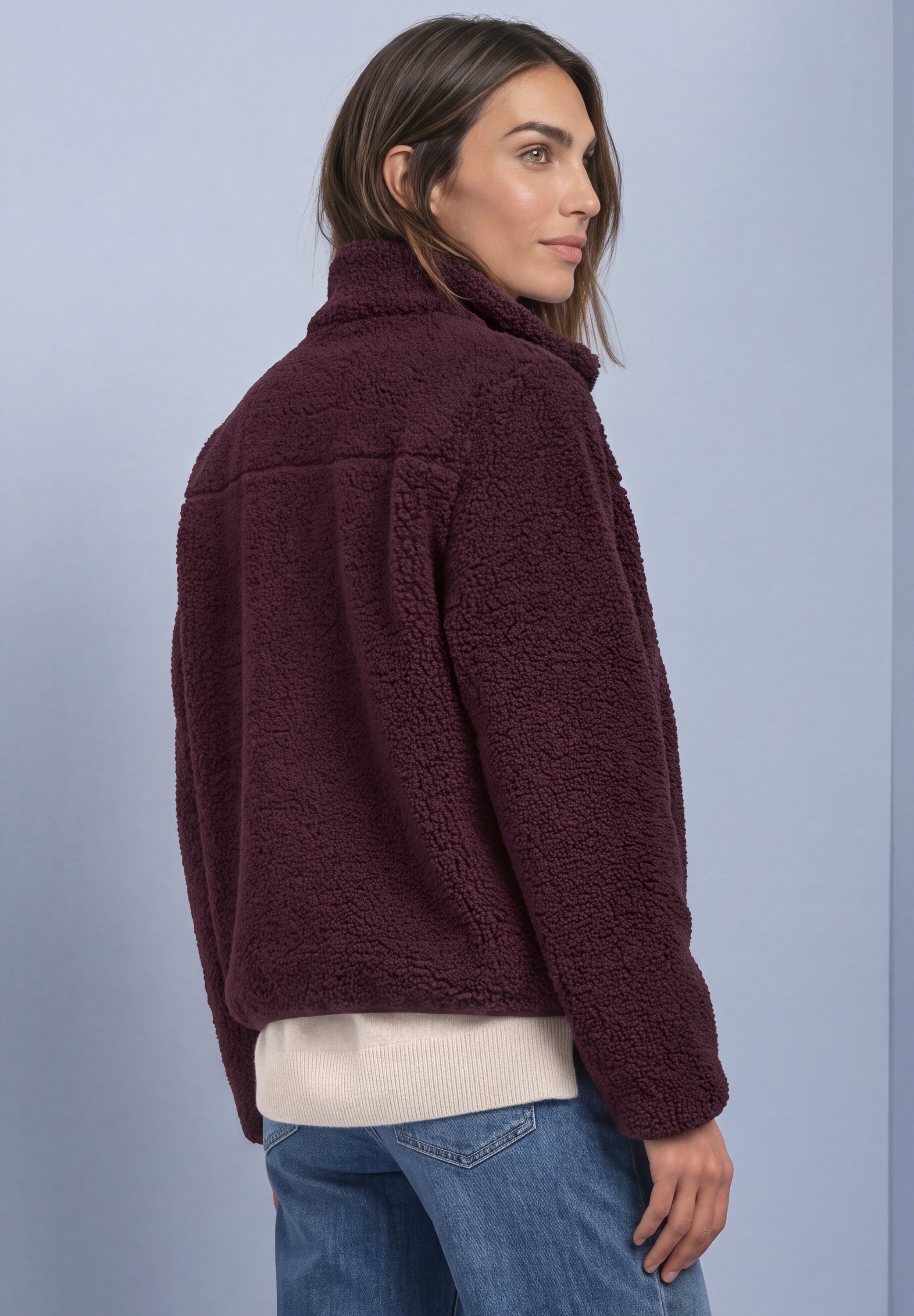 STREET ONE Fleecejacke ohne Kapuze Teddy-Jacke mit Stehkragen und Zipper
