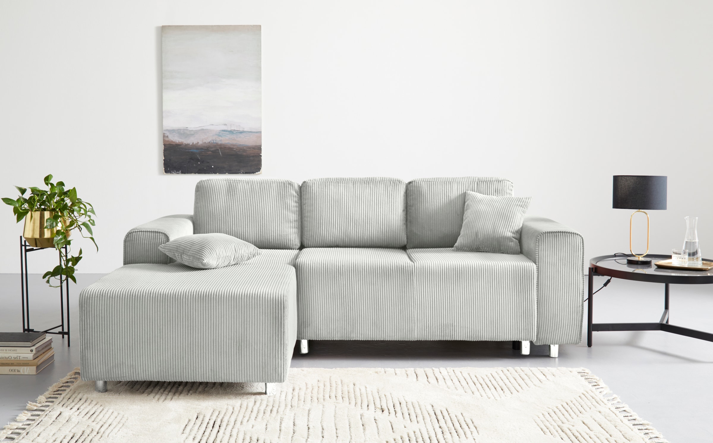 Guido Maria Kretschmer Home&Living Ecksofa »Györ«, L-Form, wahlweise mit Bettfunktion und Bettkasten incl. 2 Zierkissen
