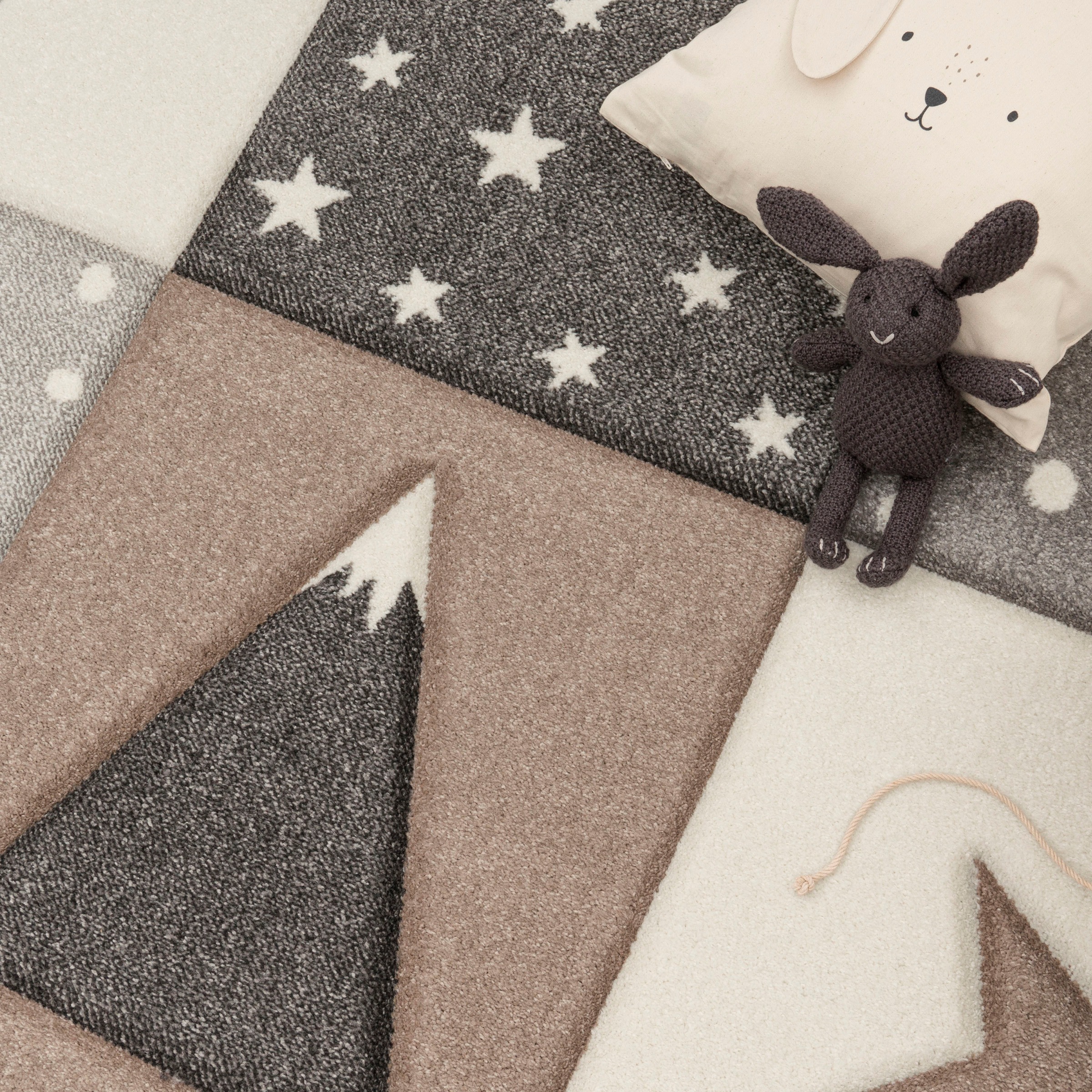 Paco Home Kinderteppich »Cosmo 340«, rechteckig, 17 mm Höhe, Kurzflor, Pastell-Farben, 3D Effekt, Motiv Berge, Punkte & Sterne