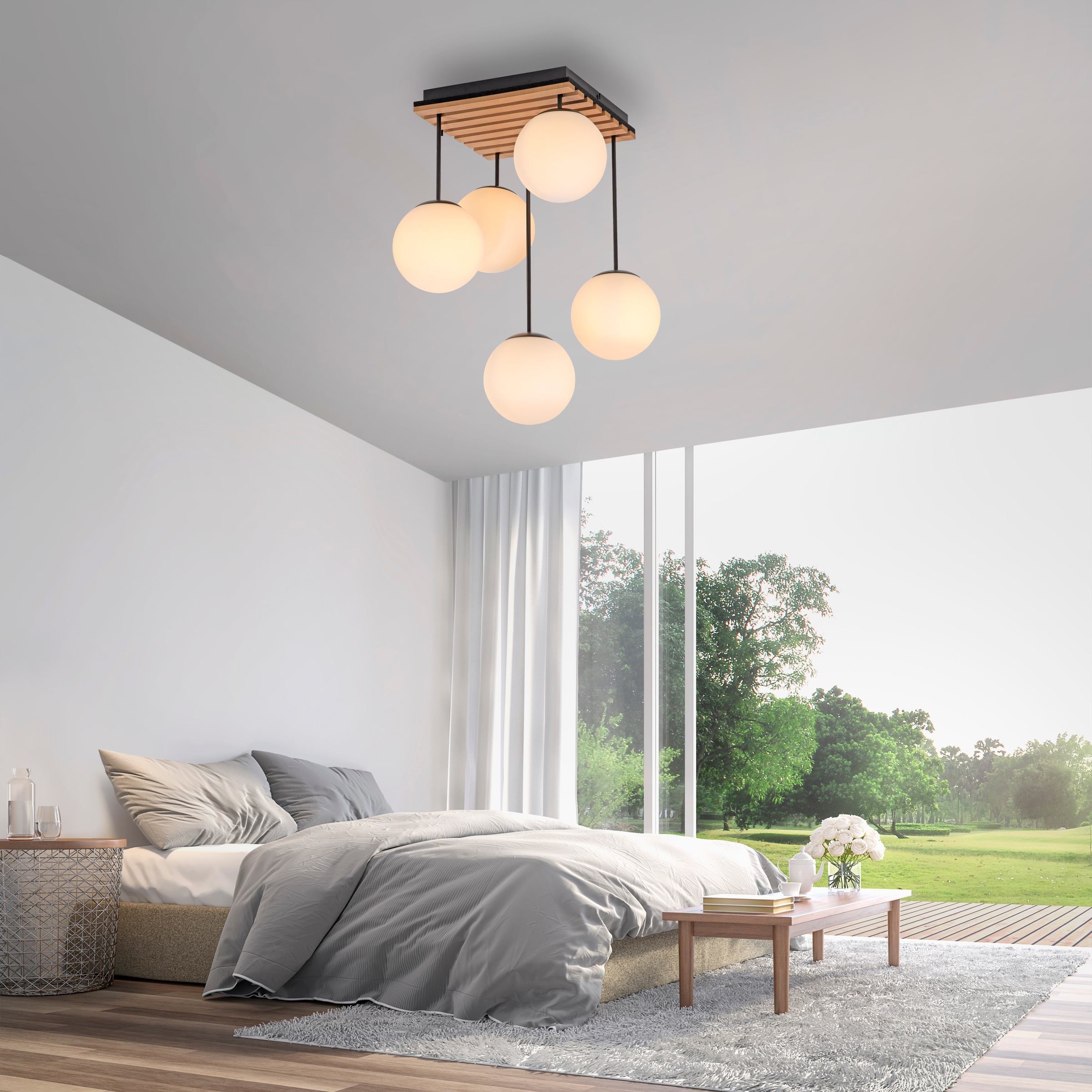 my home Deckenleuchte »Erinette Akustikpaneele mit Glaskugeln« E14 Warmweiß günstig online kaufen