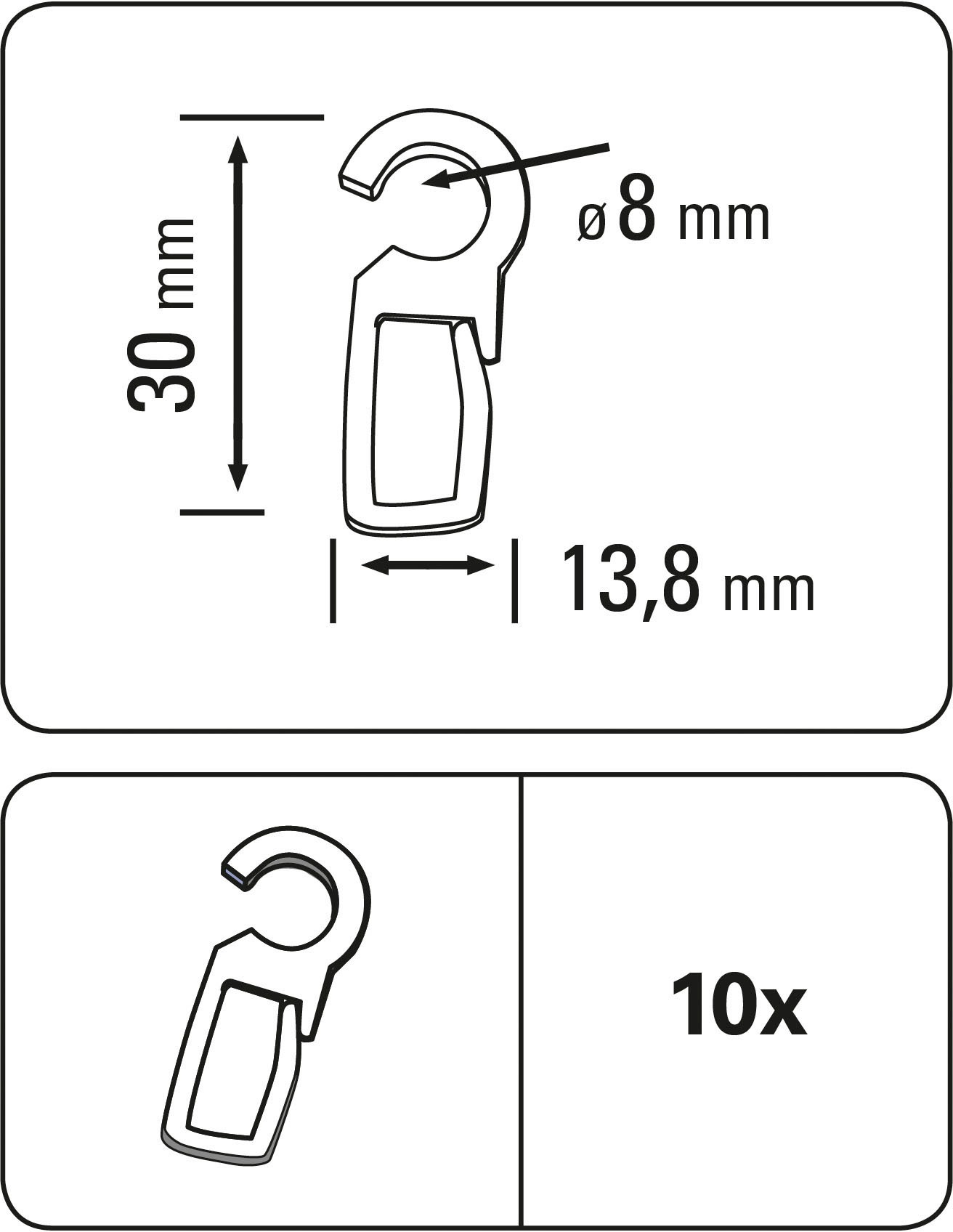 GARDINIA Faltenclip »Gardinenhaken POM-Qualität«, (10 St.), Zubehör Vitragestangen/Caféhausstangen