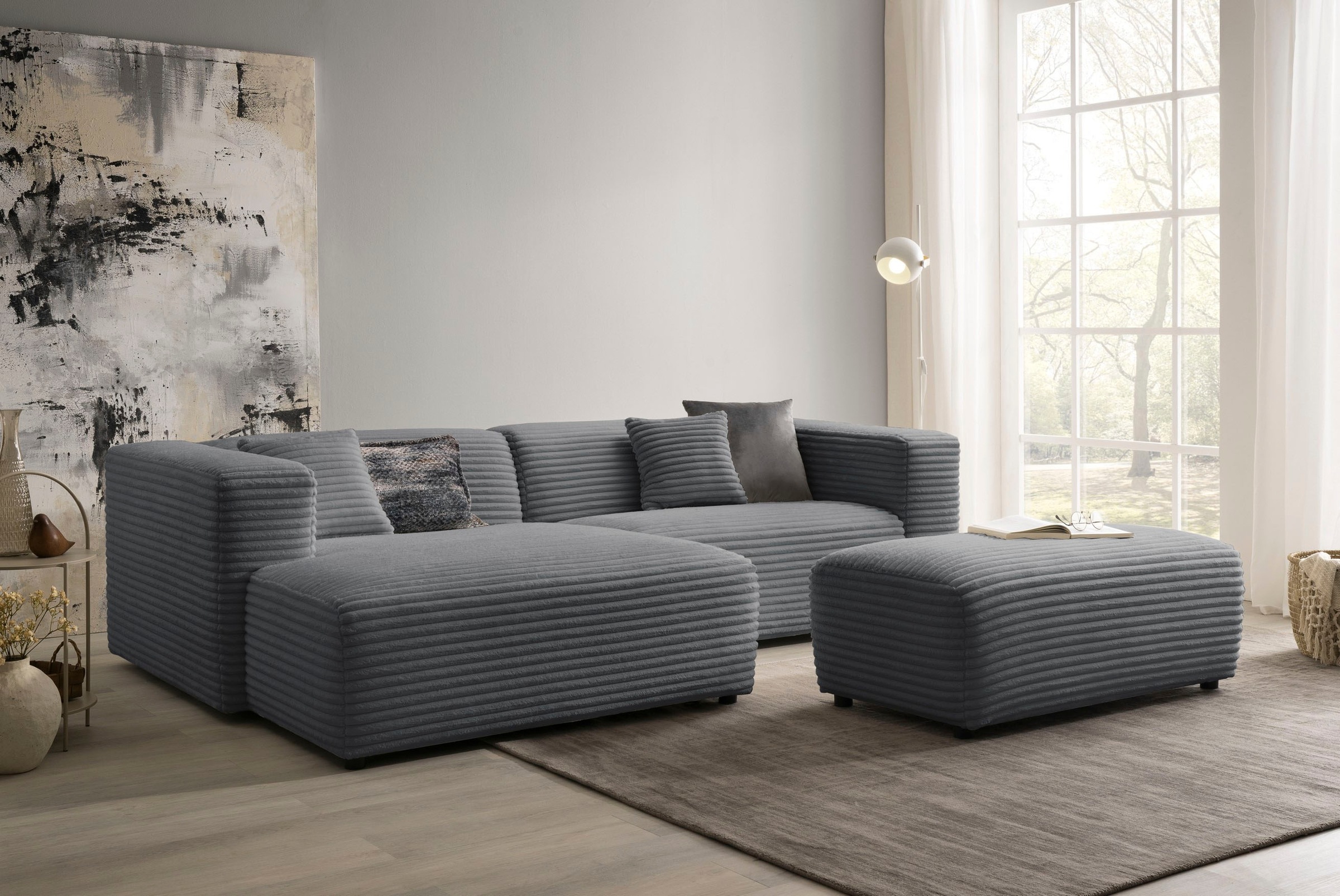 andas Polsterecke »BAKELS, Ecksofa-Set mit Hocker, L-Form mit Schlaffunktion«, Ecksofa-Set (incl. Hocker) im trendigen Megacord