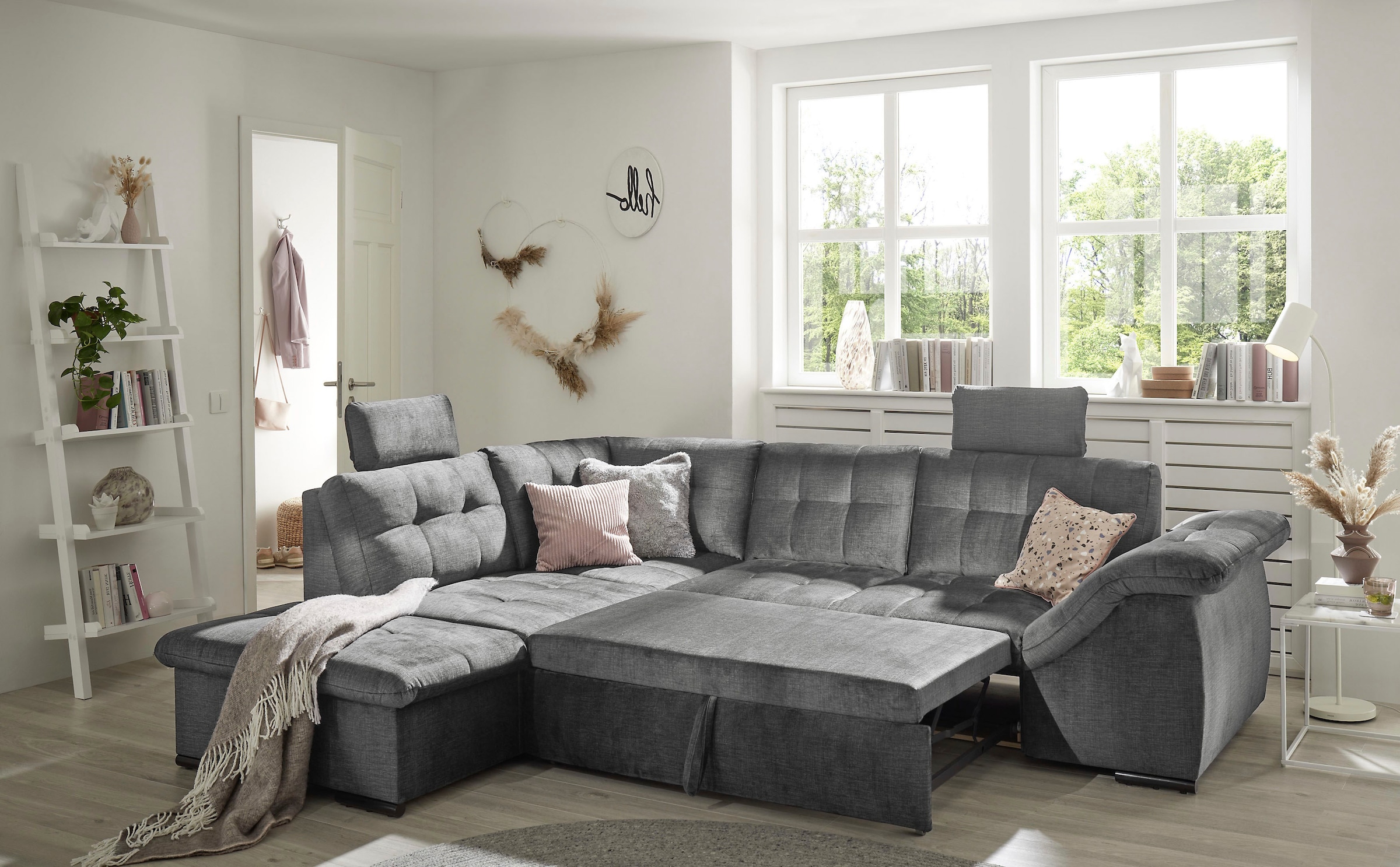 ED EXCITING DESIGN Ecksofa »Estrella L-Form« mit Bettfunktion, Bettkasten, Armteilverstellung & Kopfstützen