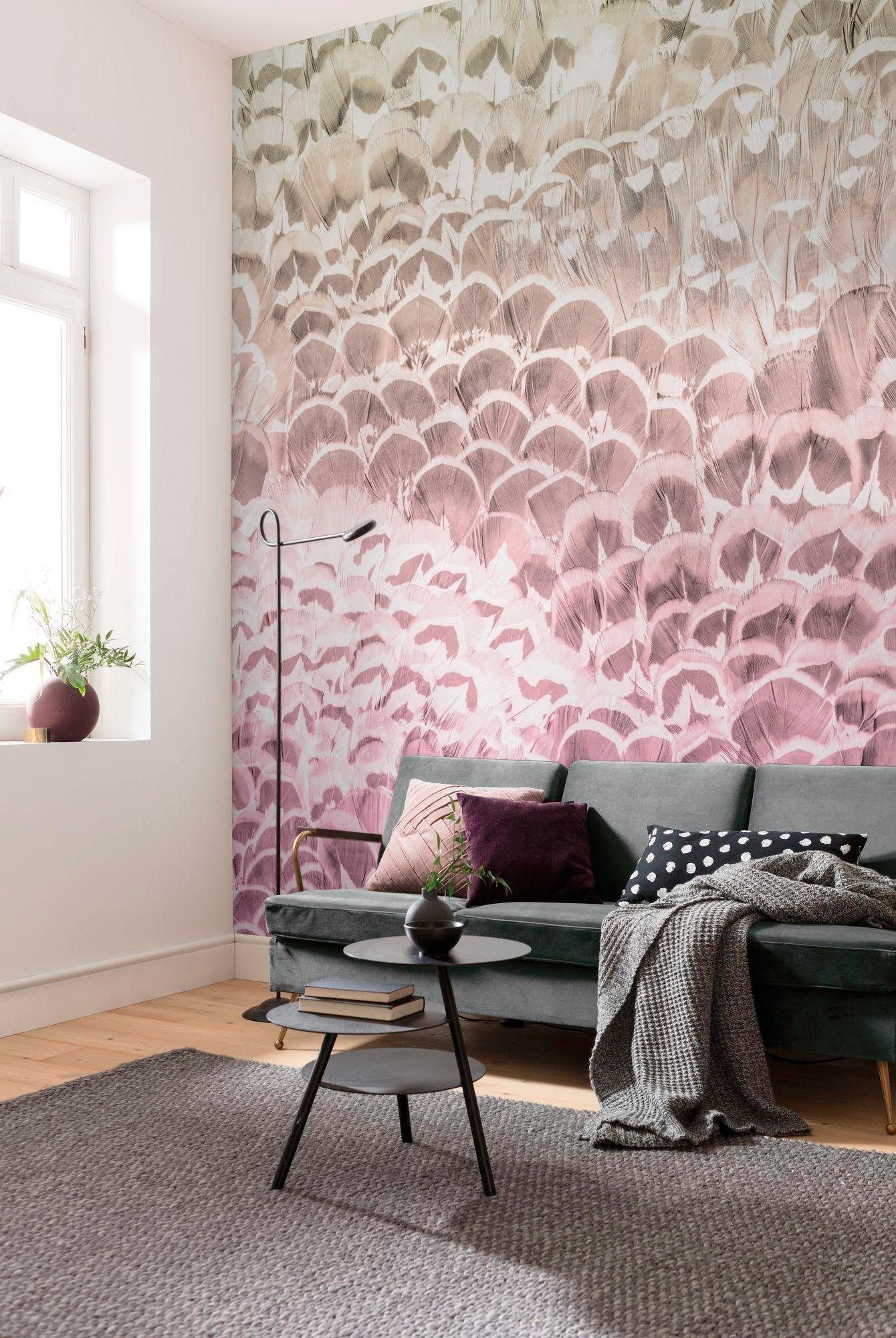 Komar Vliestapete »Digitaldruck Vlies - Pale Feathers - Größe 200 x 250 cm«, bedruckt, Wohnzimmer, Schlafzimmer