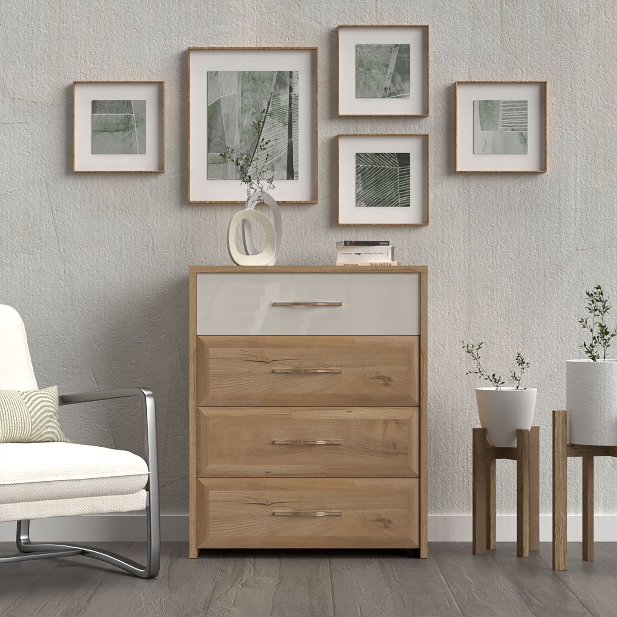 Home affaire Schubkastenkommode »Gala, melaminbeschichtet,1 Schublade beige hochglänzend UV lackiert«, (Soft-Close Funktion, Maße: B/T/H 86/46/105cm), mit 4 Schubladen, klassische Rahmenoptik, FSC-zertifiziert